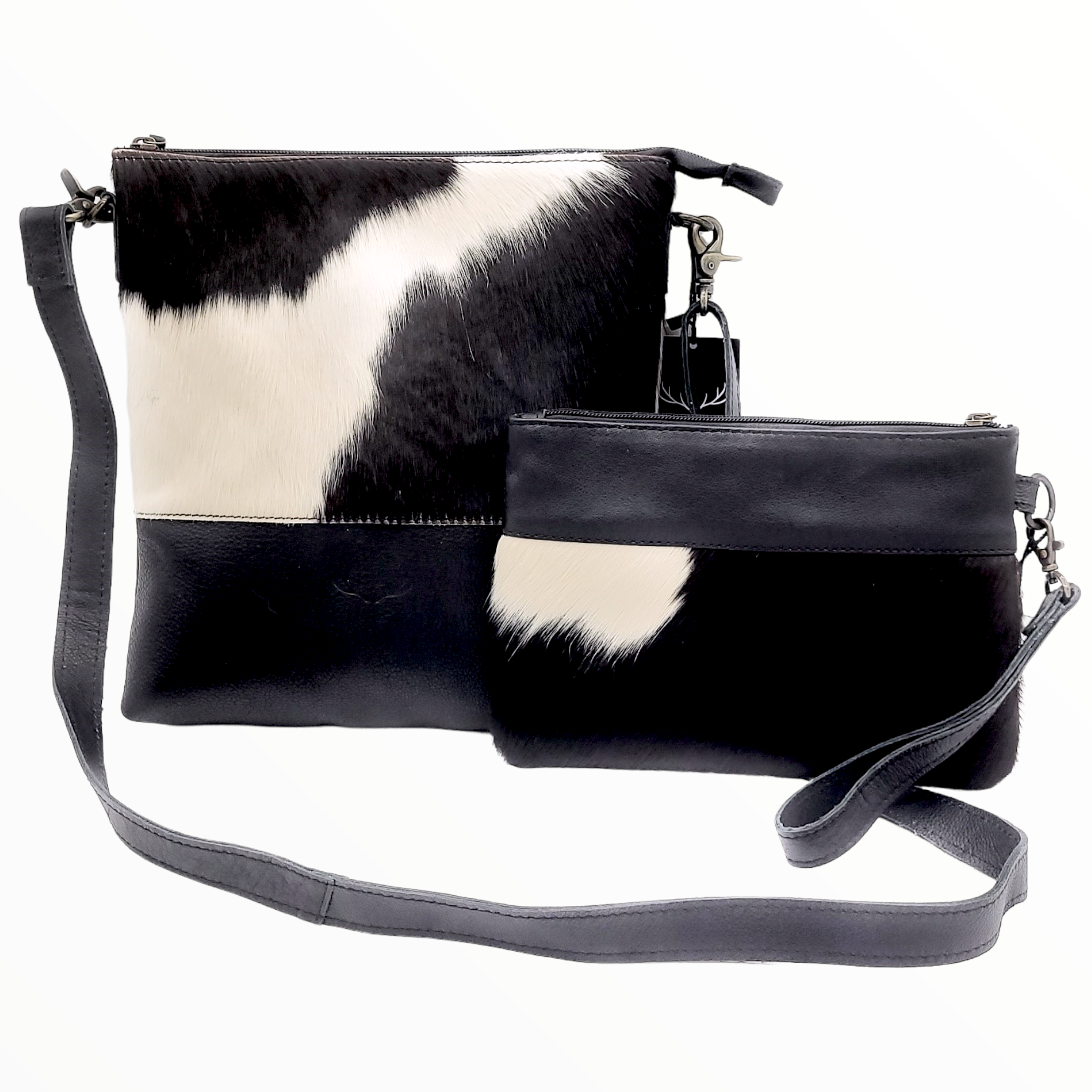 Bundle Deal Highlands Large Black Genuine Cowhide Crossbody Bag + Black Wristlet Clutch - Ranch Junkie Mercantile LLC