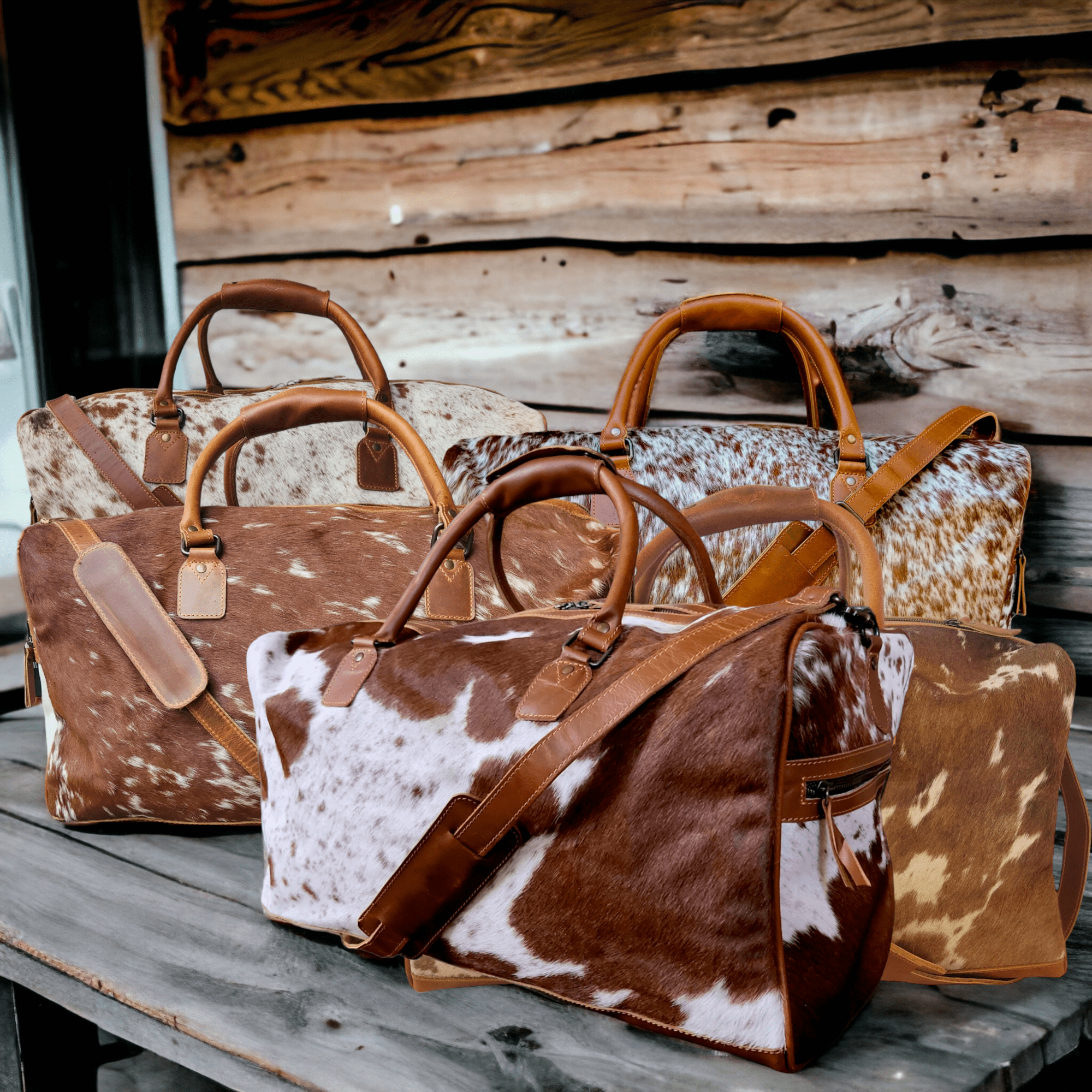 Mega Bundle Deal -The Highlands Large Genuine Cowhide Weekender Duffel Saddle+ Saddle Tote Purse +Wristlet Clutch Saddle - Ranch Junkie Mercantile LLC