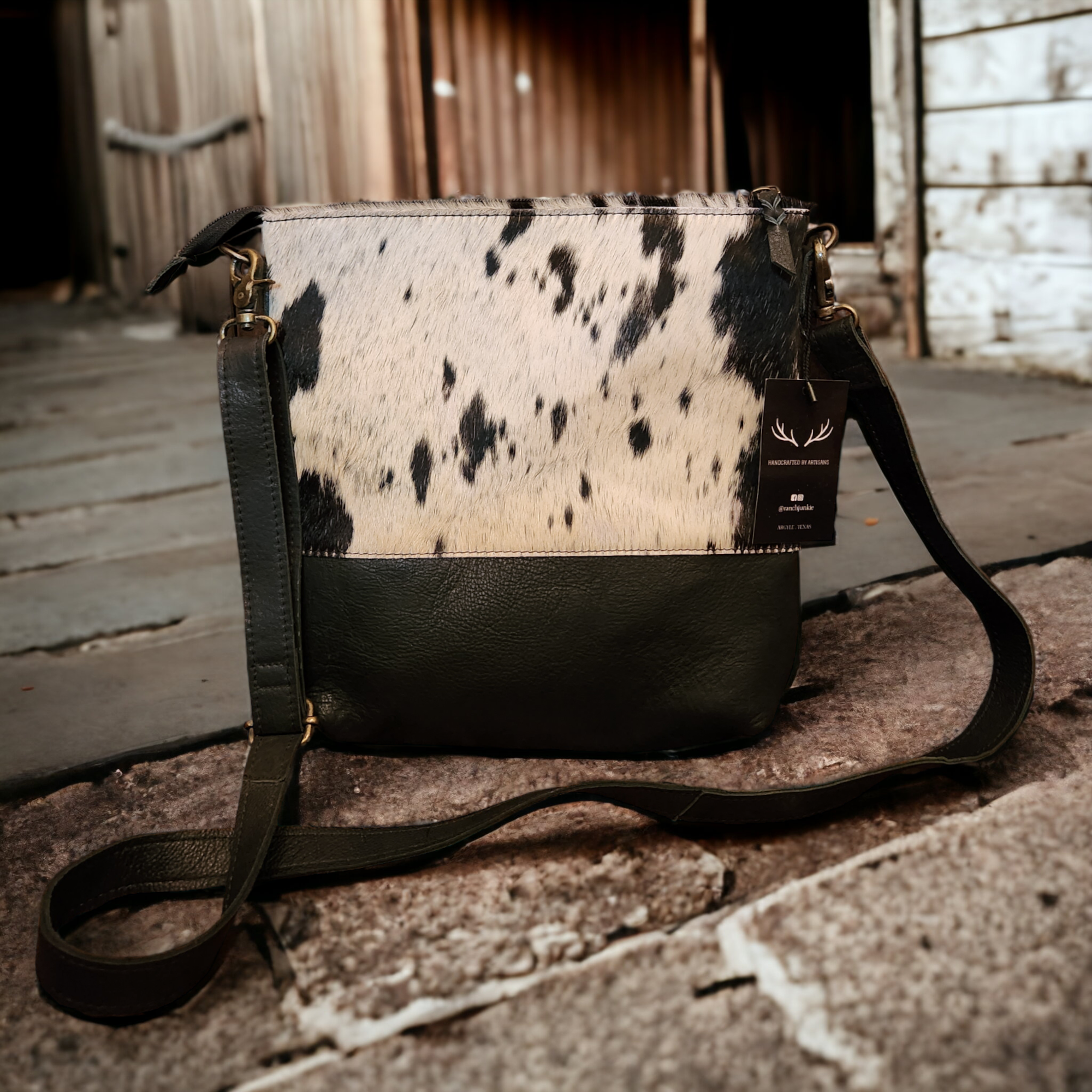 Bundle Deal Highlands Black Cowhide Crossbody Purse + Cowhide Credit Card Wallet - Ranch Junkie Mercantile LLC