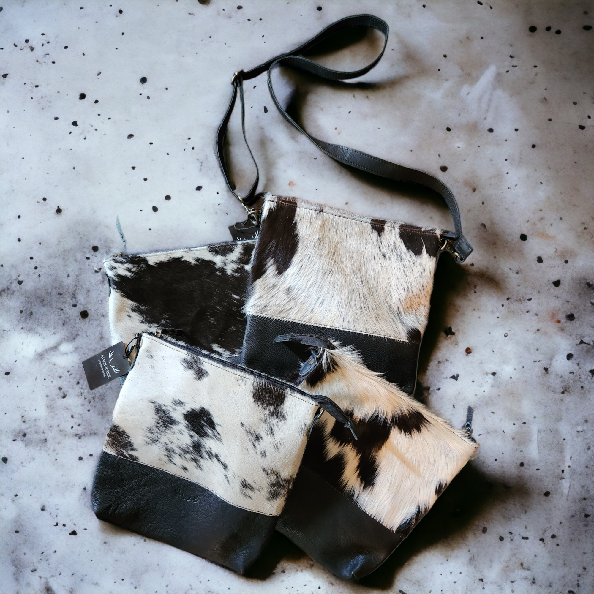 Bundle Deal Highlands Black Cowhide Crossbody Purse + Cowhide Credit Card Wallet - Ranch Junkie Mercantile LLC