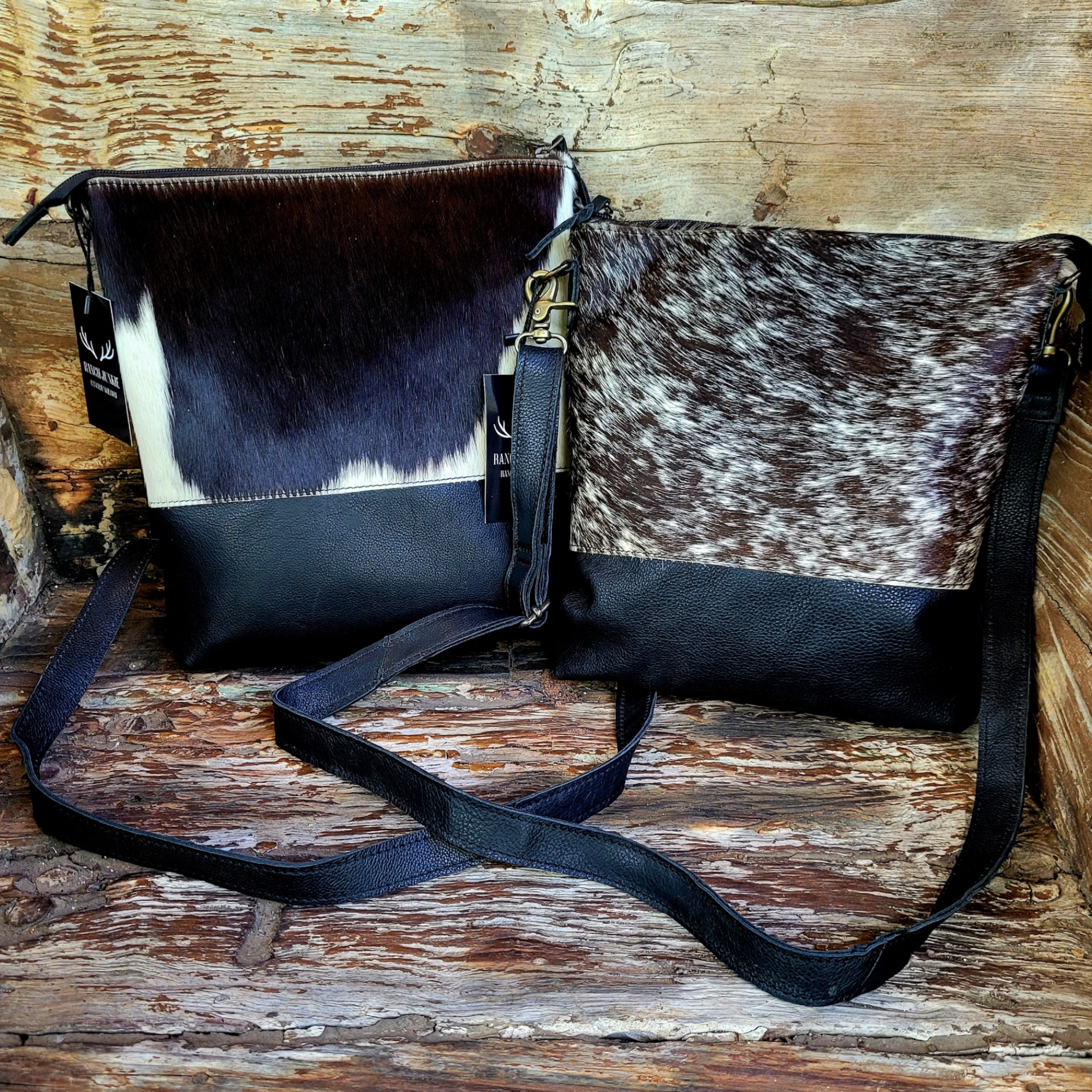Bundle Deal Highlands Black Cowhide Crossbody Purse + Cowhide Credit Card Wallet - Ranch Junkie Mercantile LLC