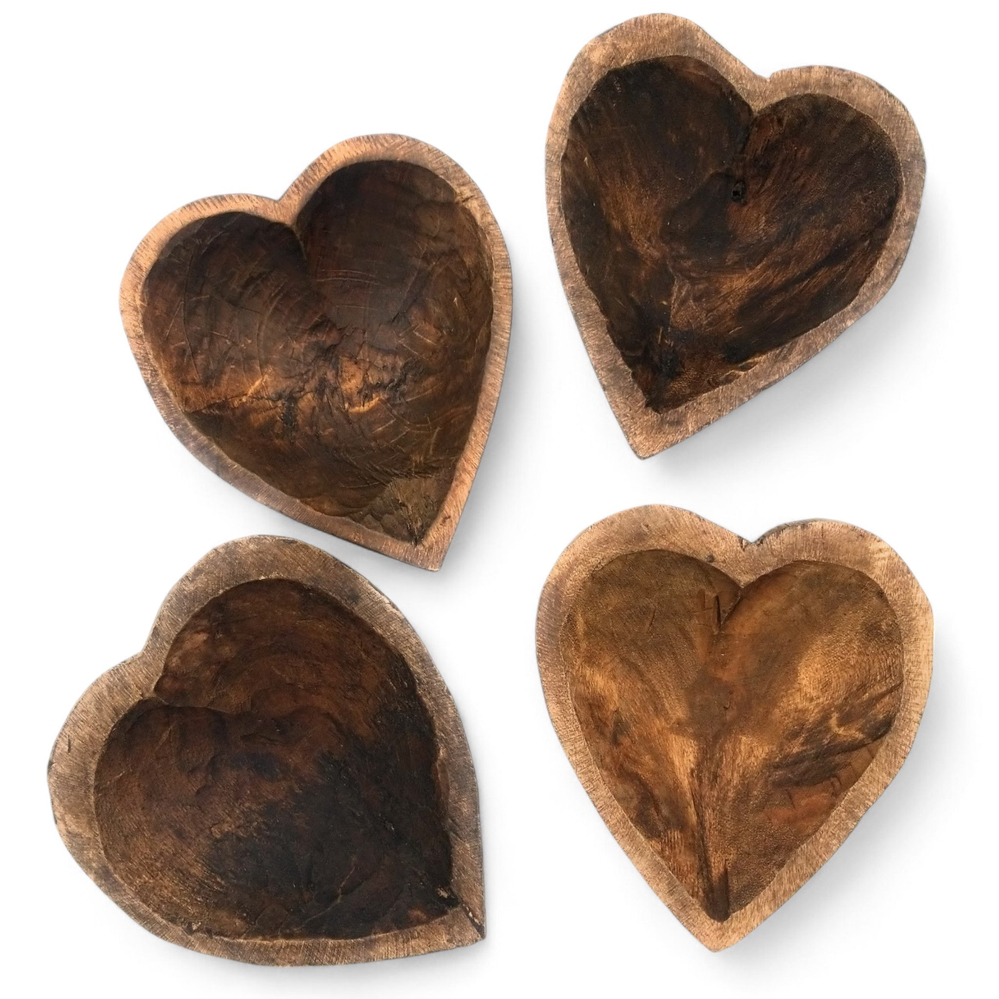 5"- 6" Itty Bitty Wood Heart Bowl Rustic White Farmhouse Brown - Ranch Junkie Mercantile LLC
