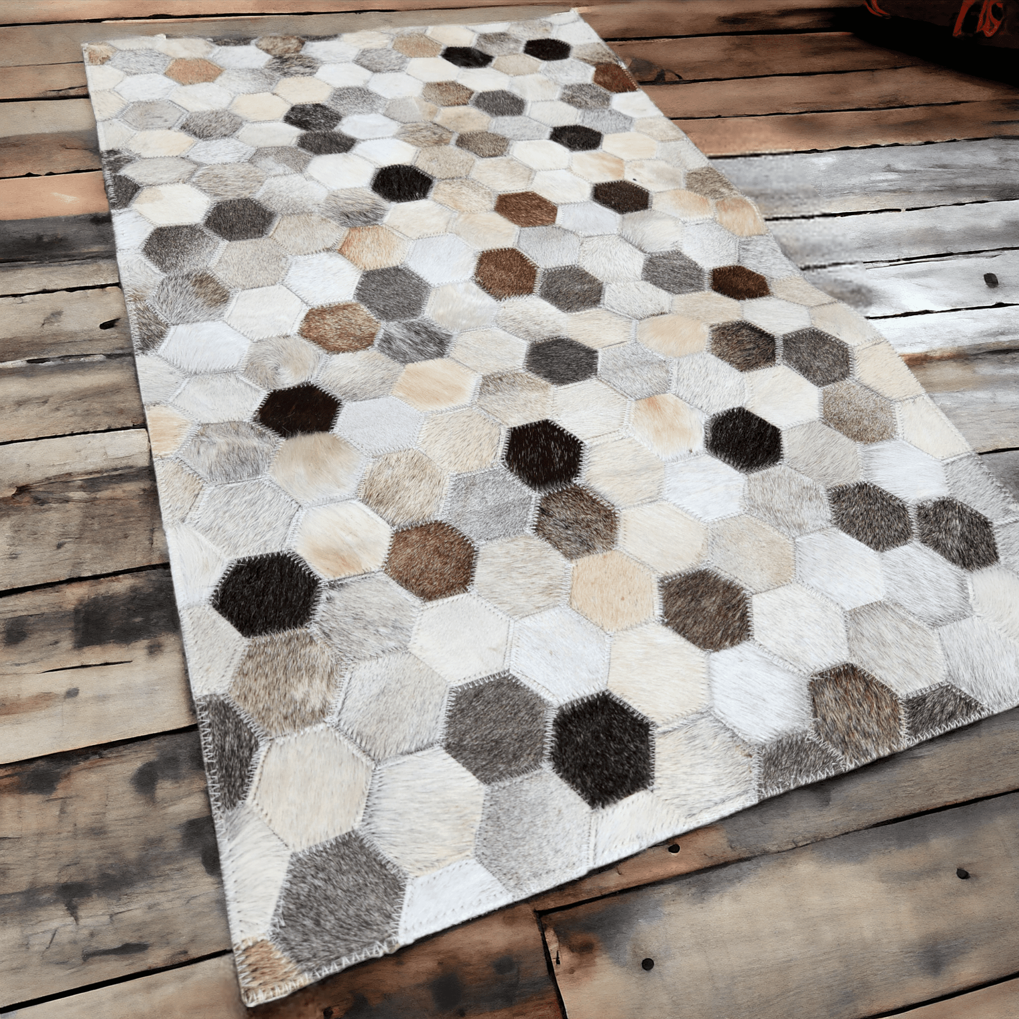 21" X 36"  Hexagon Pattern Genuine Cowhide Rug - Ranch Junkie Mercantile LLC