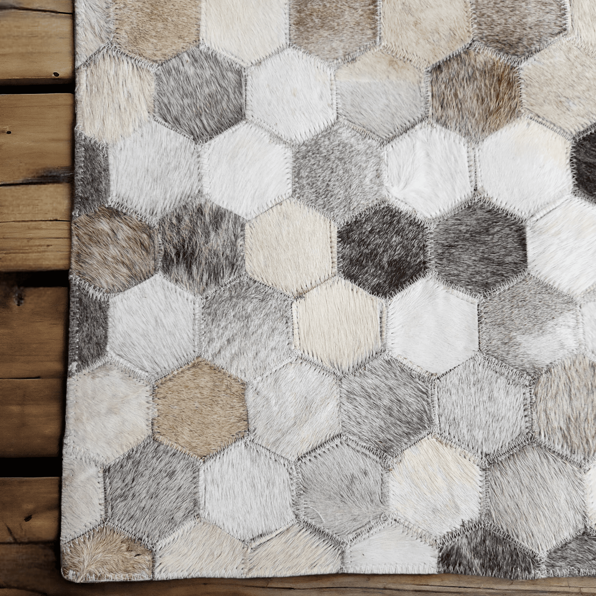 21" X 36"  Hexagon Pattern Genuine Cowhide Rug - Ranch Junkie Mercantile LLC