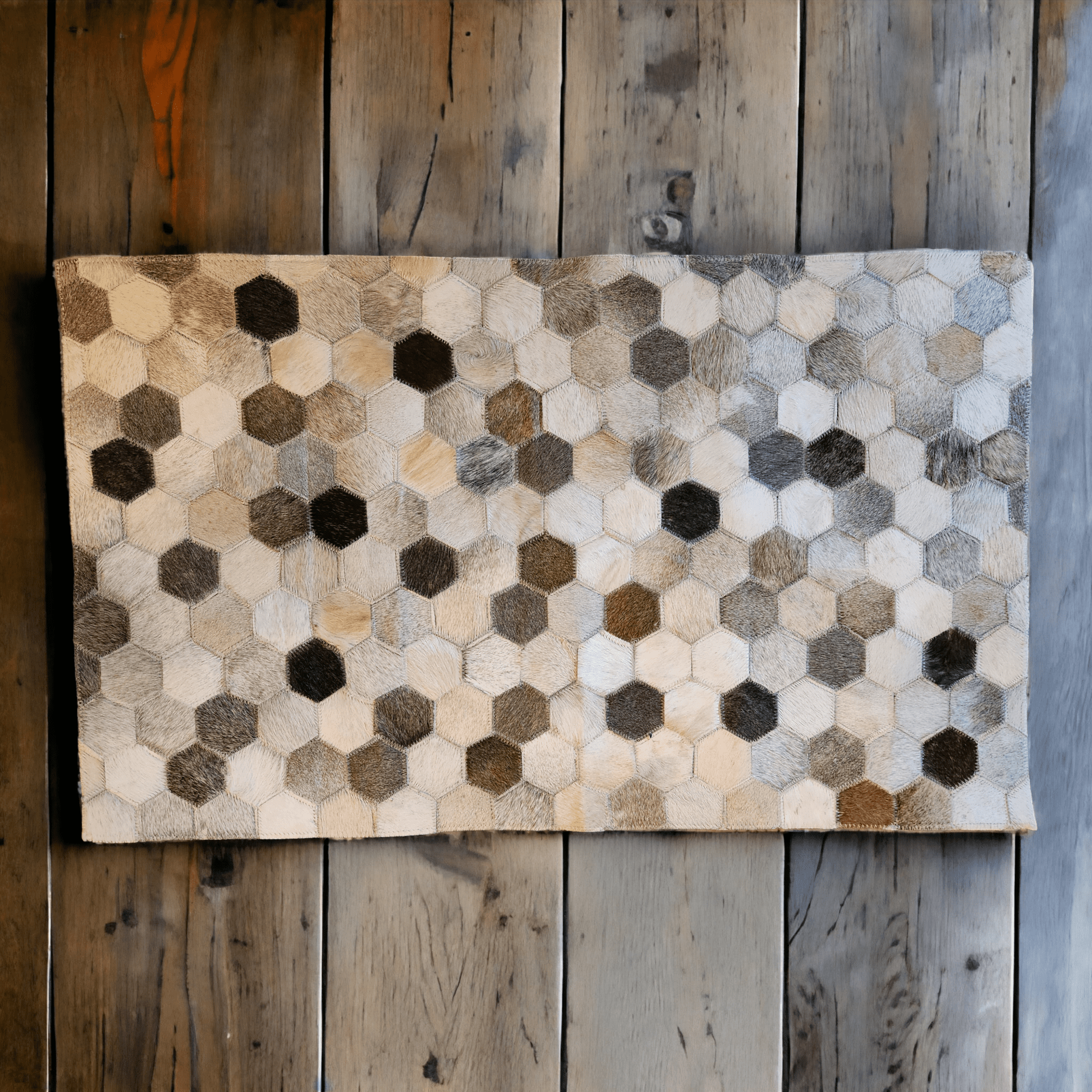 21" X 36"  Hexagon Pattern Genuine Cowhide Rug - Ranch Junkie Mercantile LLC