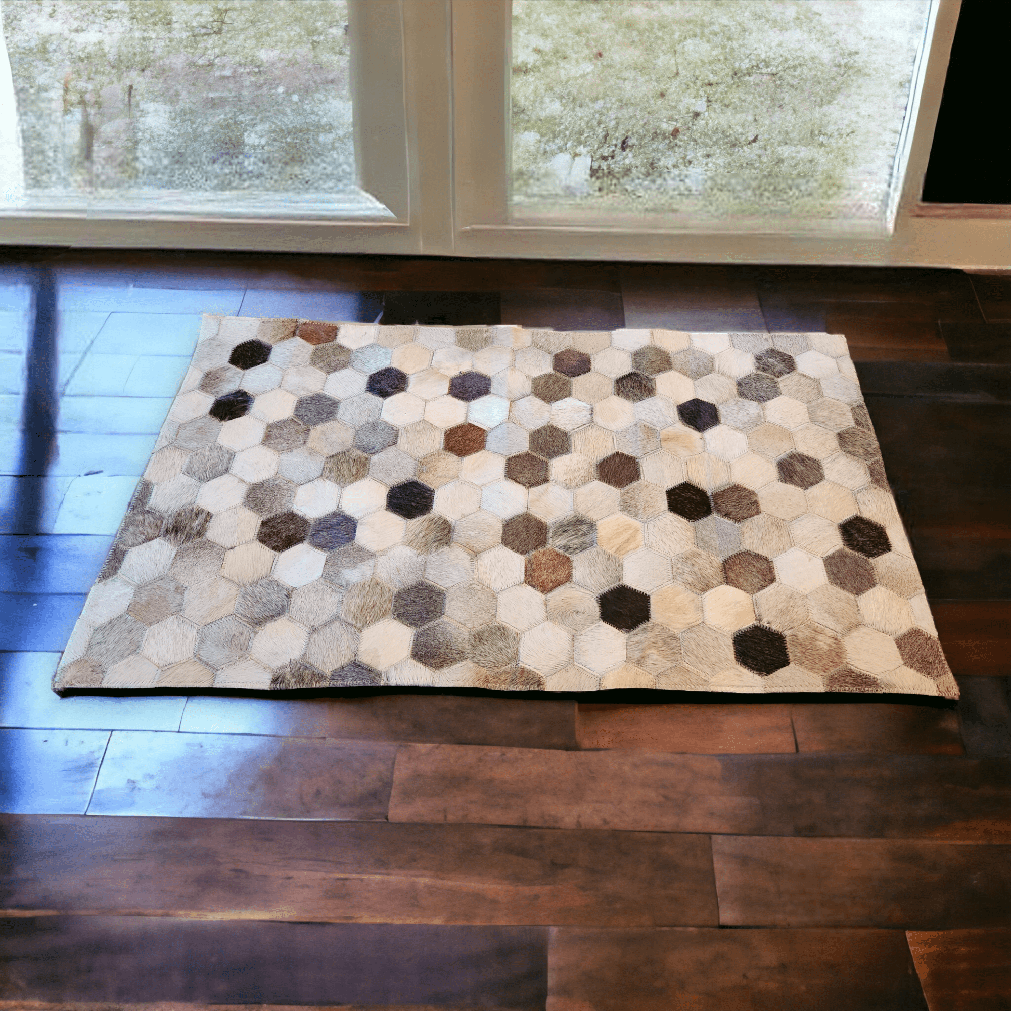 21" X 36"  Hexagon Pattern Genuine Cowhide Rug - Ranch Junkie Mercantile LLC