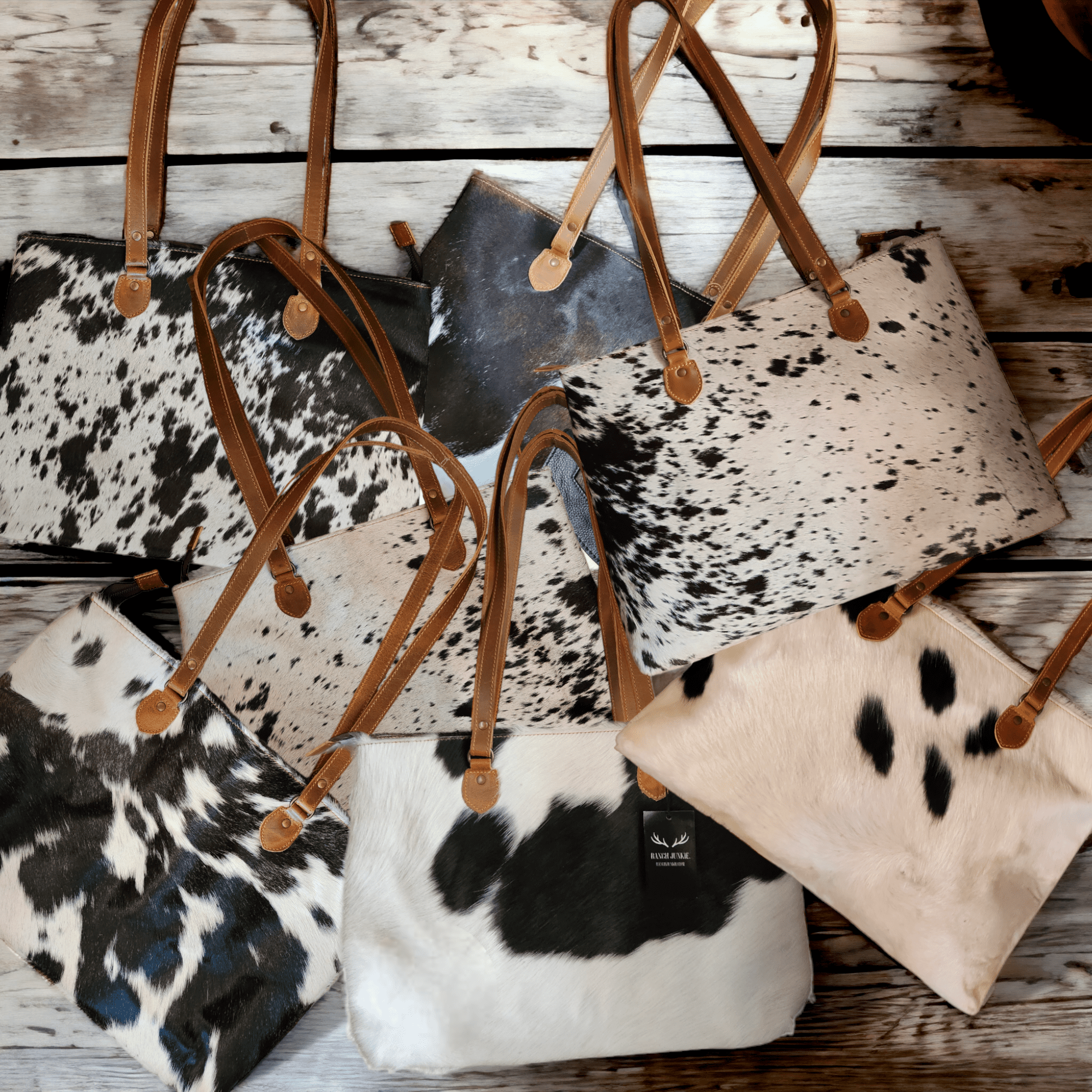 Mega Bundle Deal -The Highlands Large Genuine Cowhide Weekender Duffel Black+ Black Cowhide Tote + Black Envelope Cowhide Wallet - Ranch Junkie Mercantile LLC