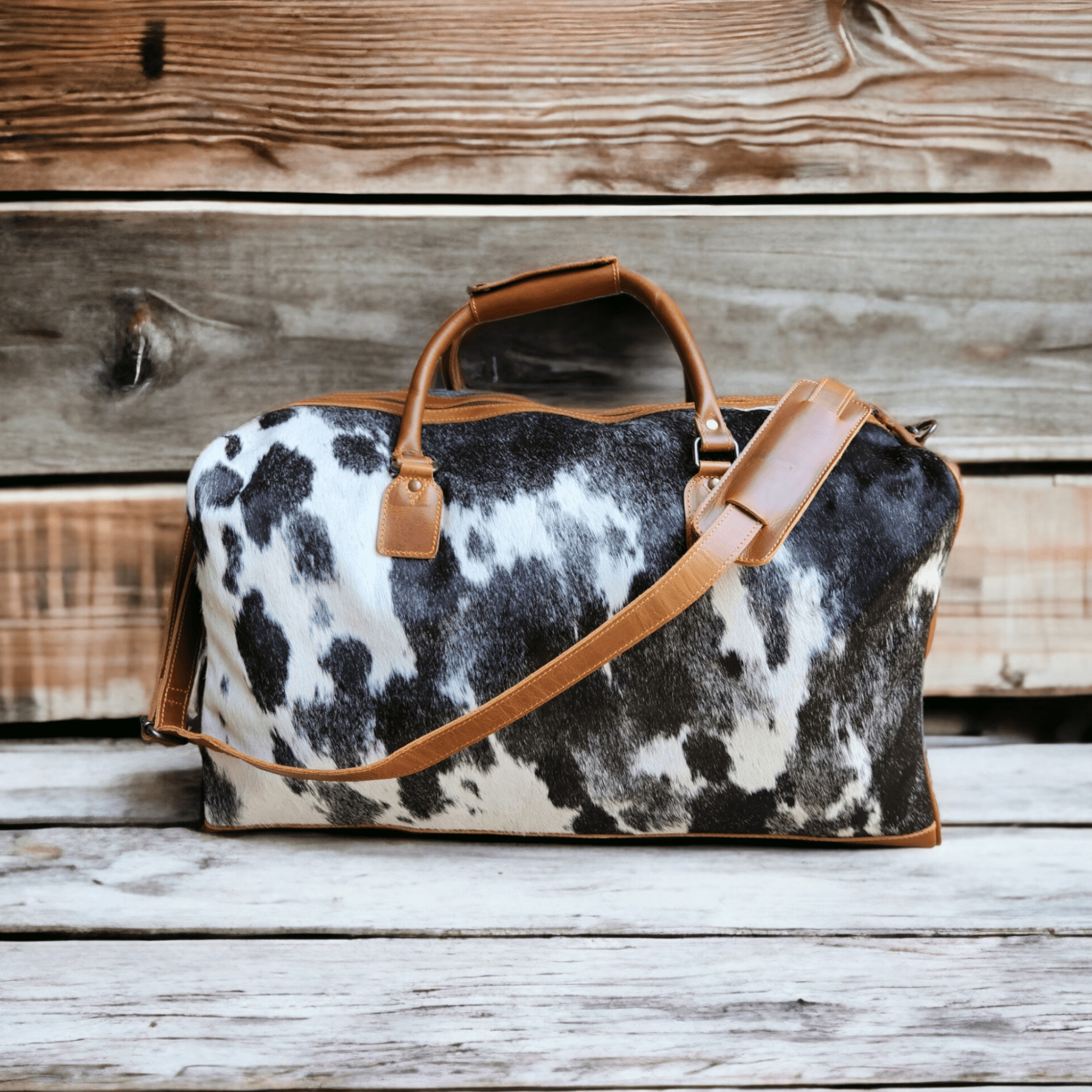 Bundle Deal Black Highlands Large Genuine Cowhide Weekender Duffel Bag+ Black Tote Cowhide Purse - Ranch Junkie Mercantile LLC