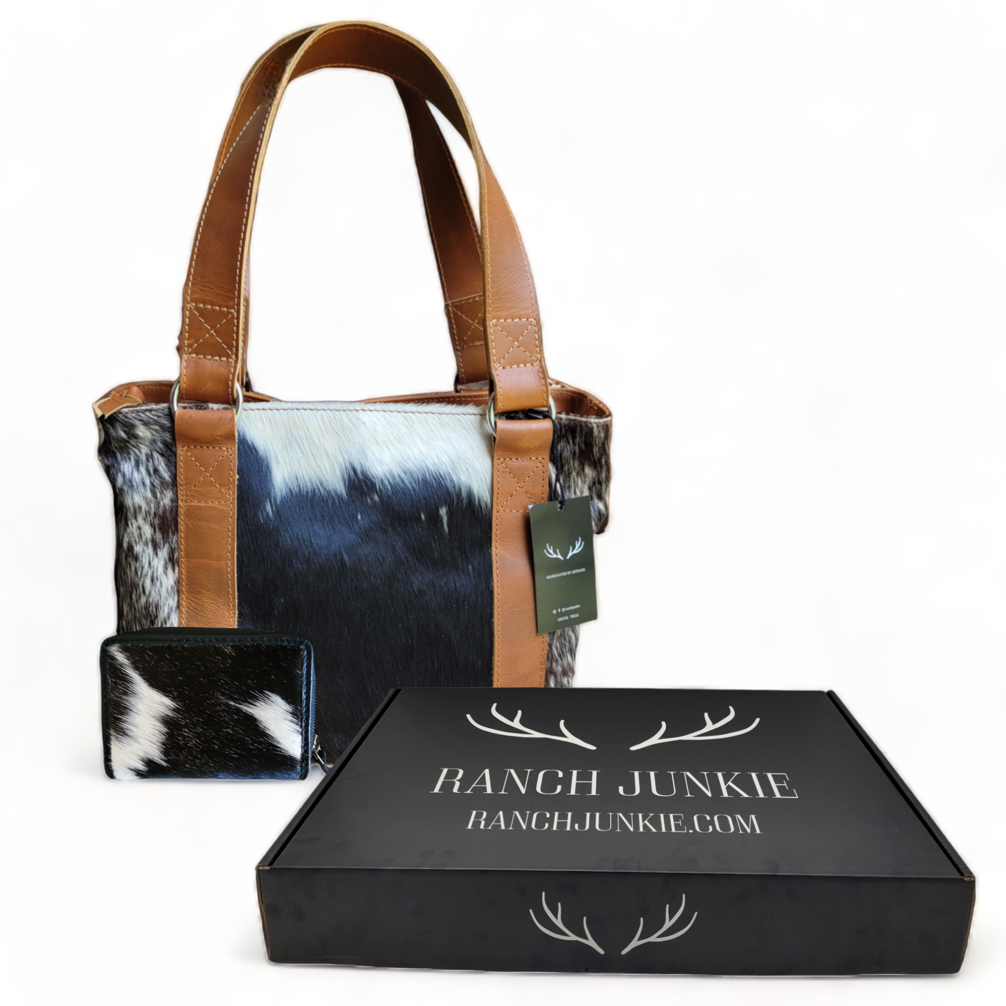 Bundle Deal Highlands Black Cowhide Tote Purse + Credit Card Wallet - Ranch Junkie Mercantile LLC