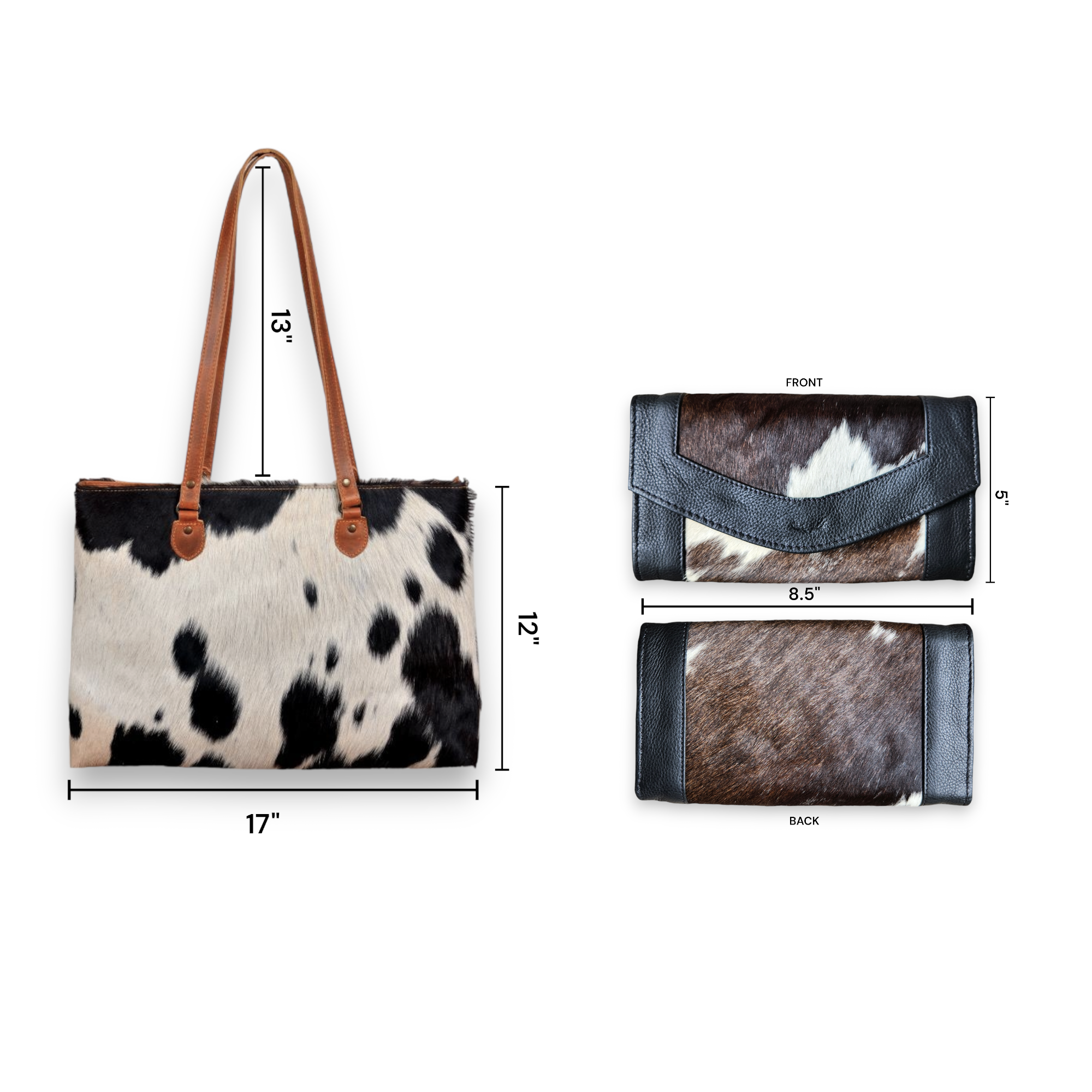 Bundle Deal Highlands Cowhide Large Tote Black + Envelope Cowhide Wallet - Ranch Junkie Mercantile LLC