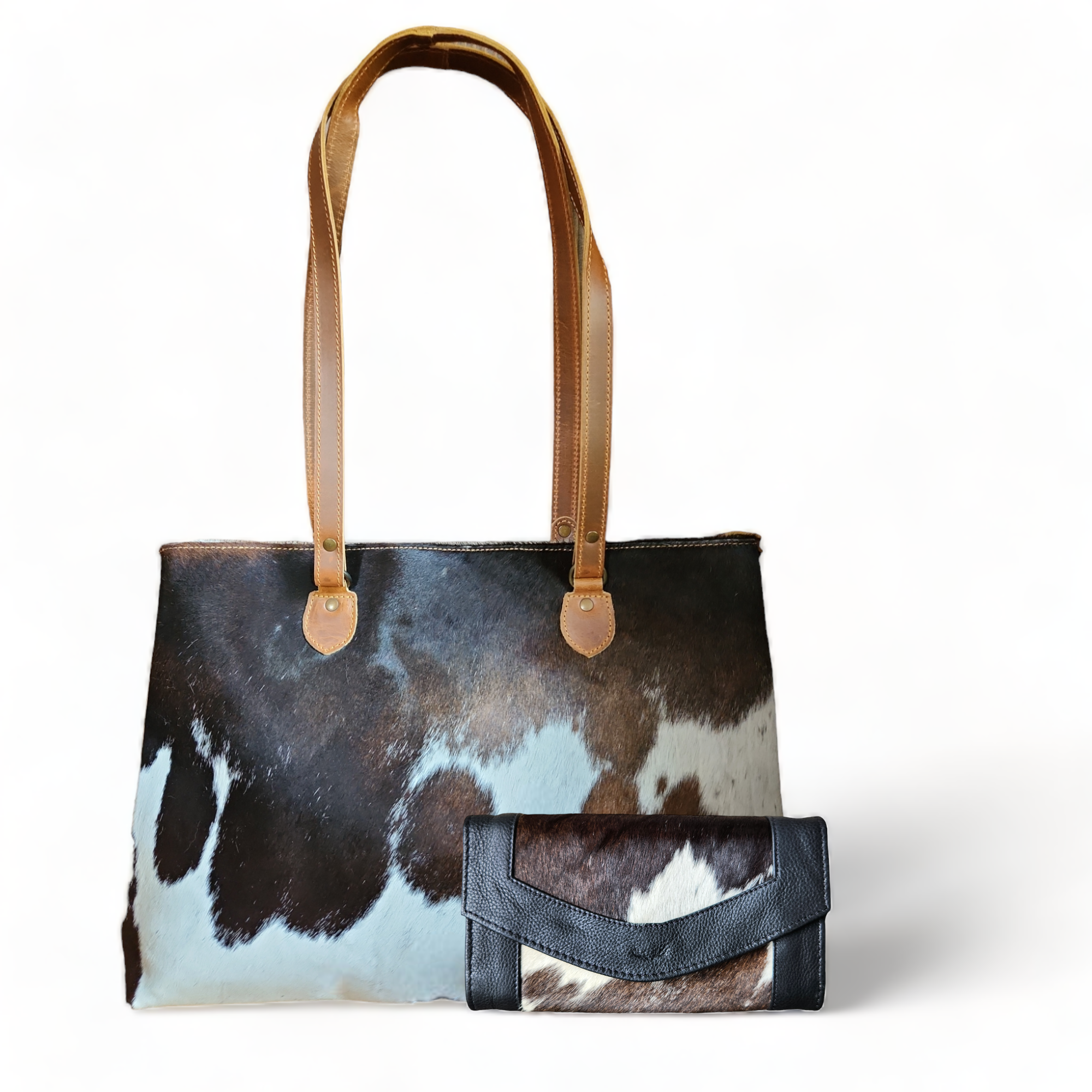 Bundle Deal Highlands Cowhide Large Tote Black + Envelope Cowhide Wallet - Ranch Junkie Mercantile LLC