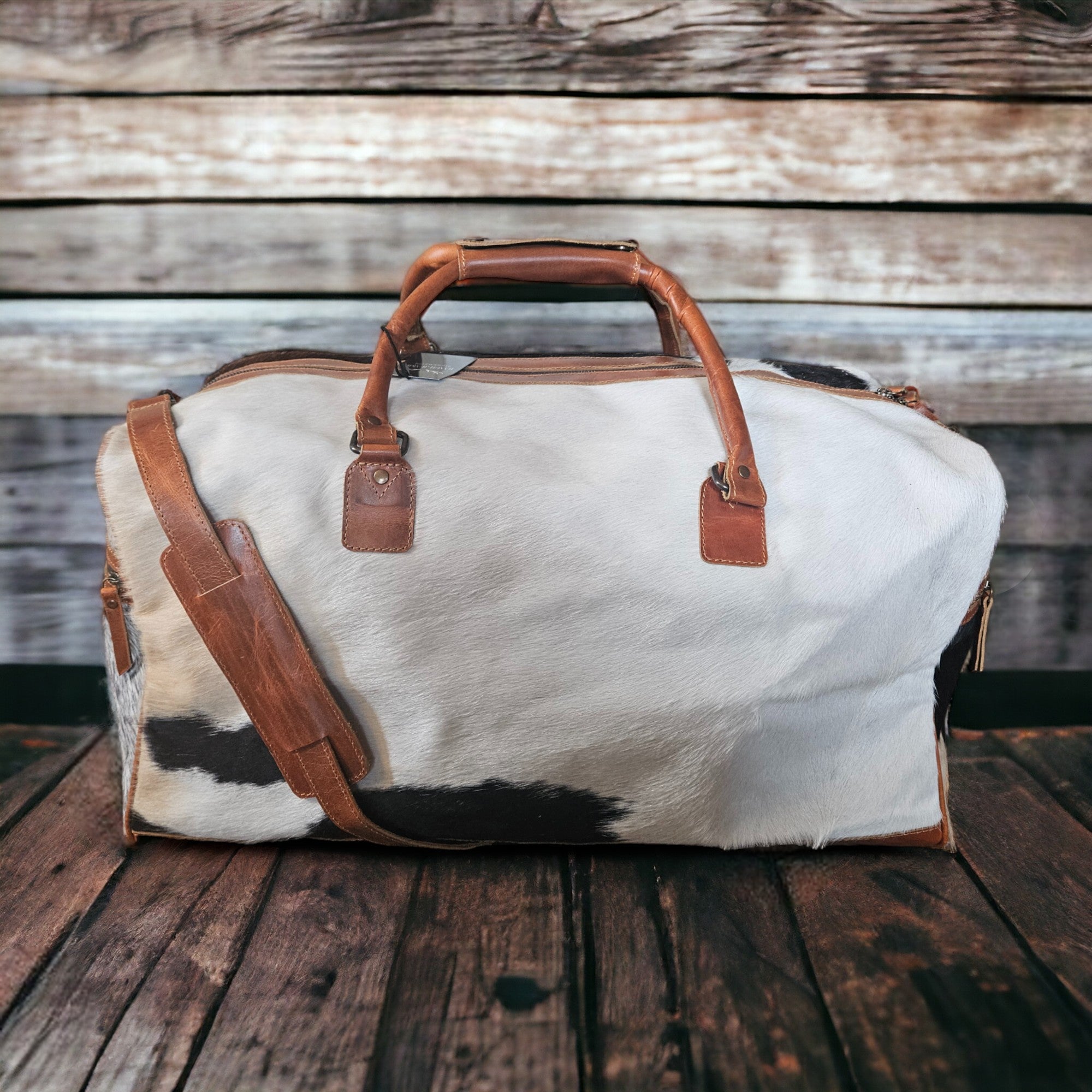 Sample Sale Highlands Saddle Tricolor Large Genuine Cowhide Weekender Cowhide Duffel #6