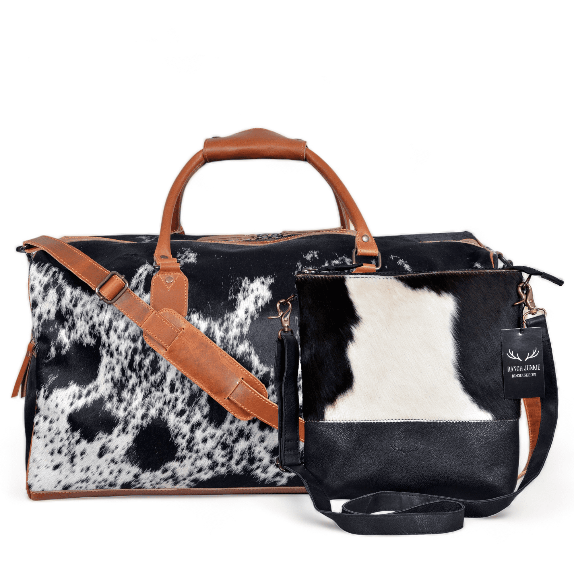 Bundle Deal Highlands Large Genuine Cowhide Weekender Duffel Black+ Crossbody Purse Black - Ranch Junkie Mercantile LLC