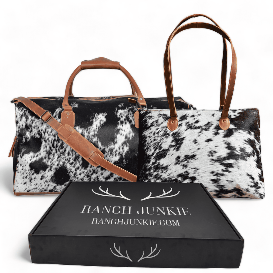 Bundle Deal -The Highlands Large Genuine Cowhide Weekender Duffel Black + Cowhide Tote Bag Black Luggage & BagsRanch Junkie