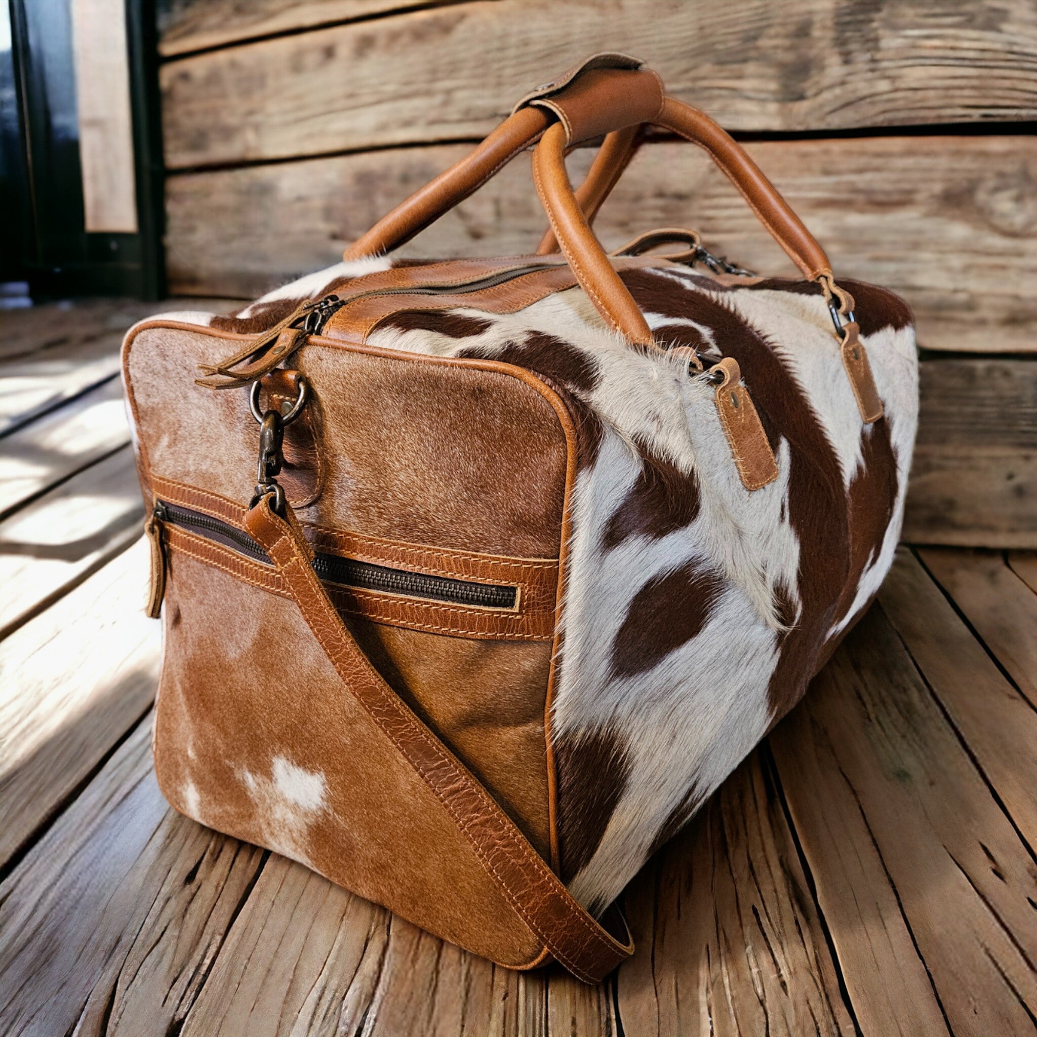 Sample Sale Highlands Saddle Large Genuine Cowhide Weekender Cowhide Duffel #9