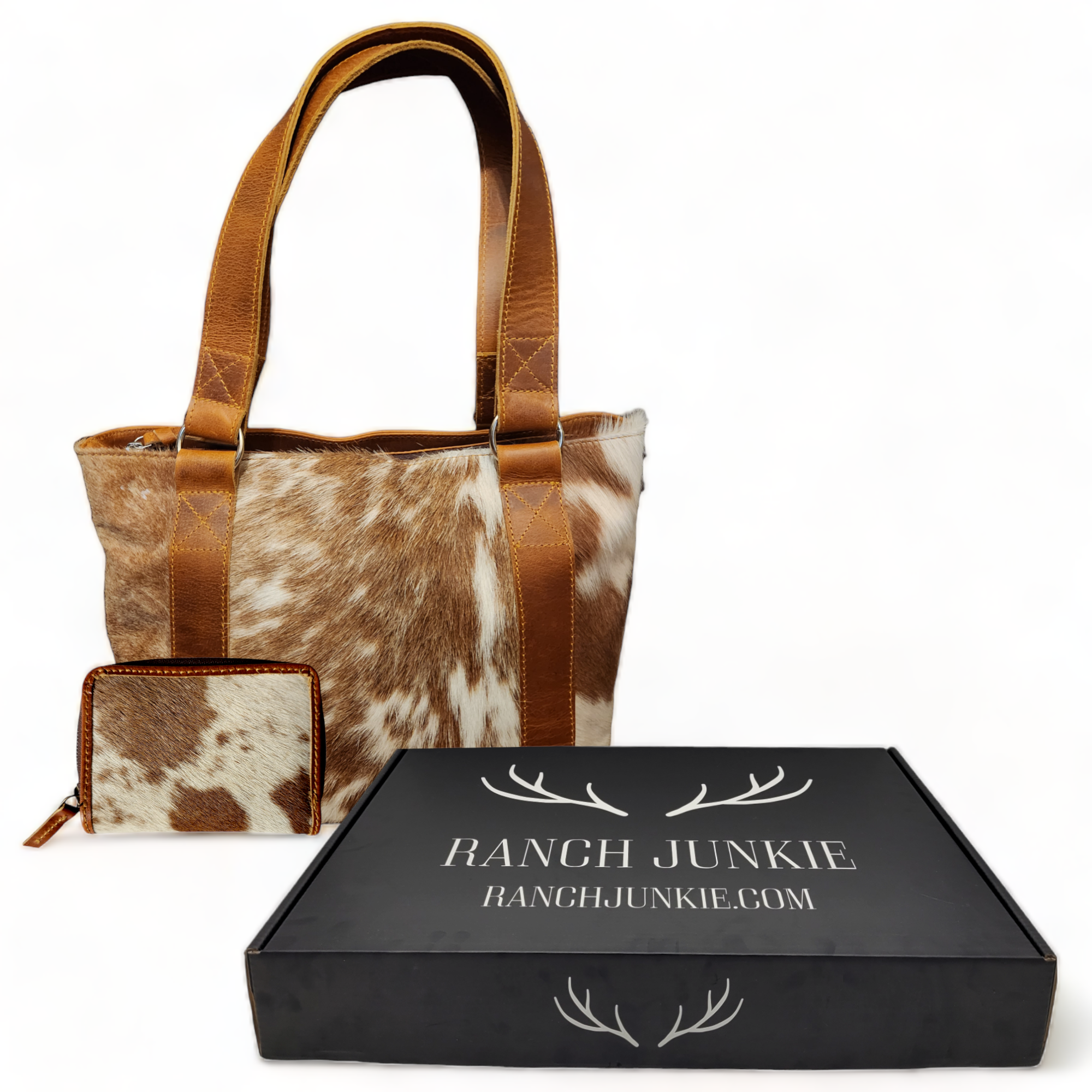 Bundle Deal Highlands Saddle Cowhide Tote Handbag + Credit Card Wallet - Ranch Junkie Mercantile LLC