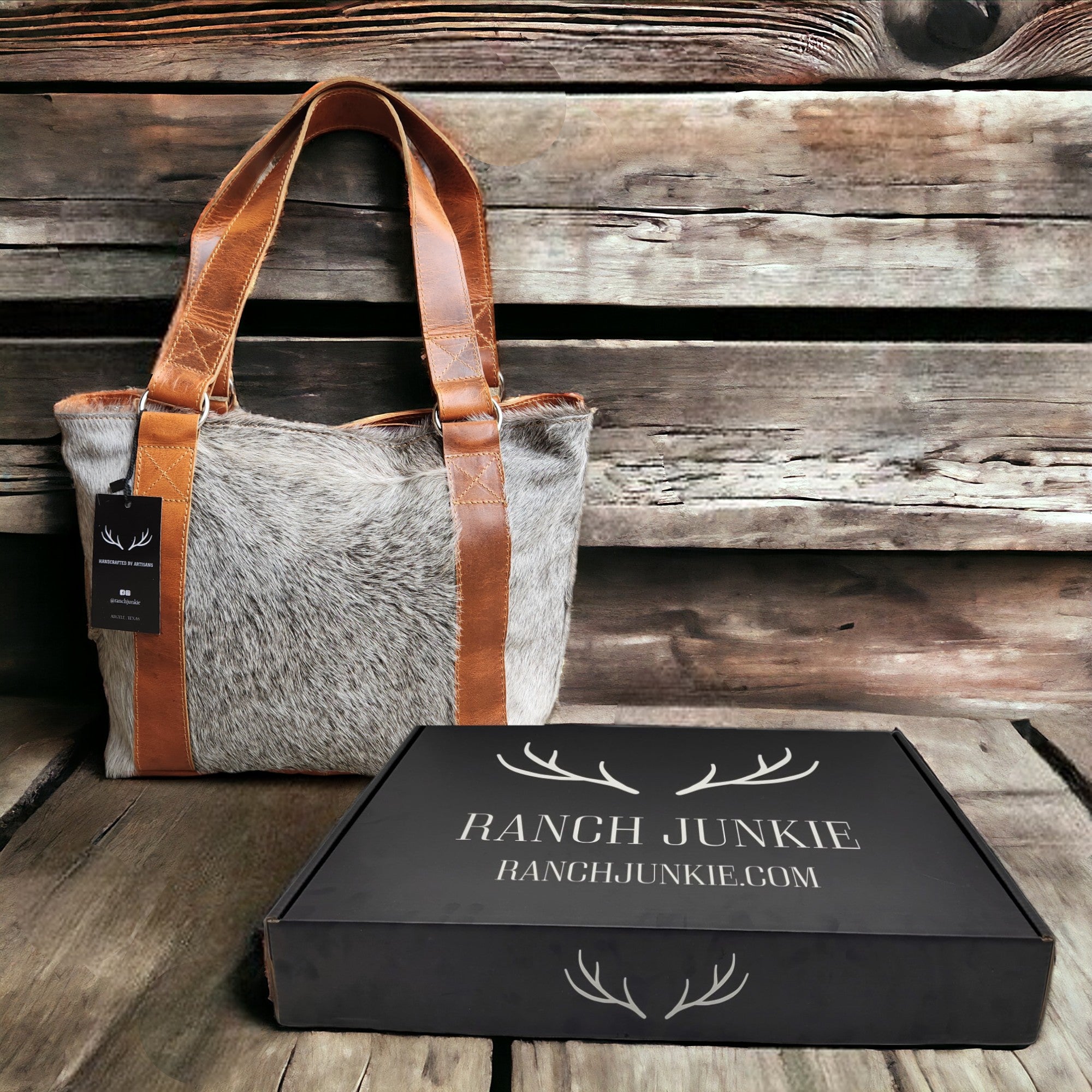 Genuine Cowhide Tote Handbag Black Highlands Purse - Ranch Junkie Mercantile LLC