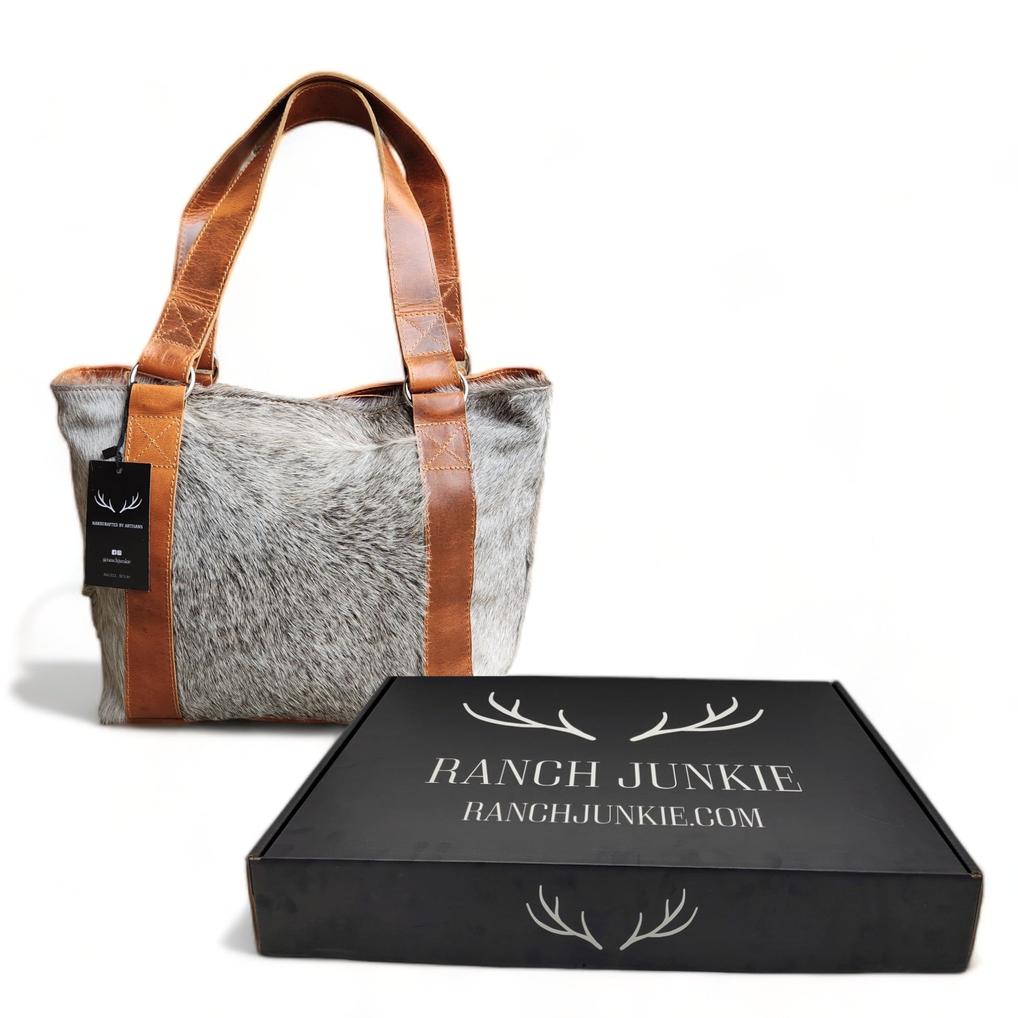 Limited Edition Brazilian Grey/White Genuine Cowhide Tote Highlands Handbag - Ranch Junkie Mercantile LLC