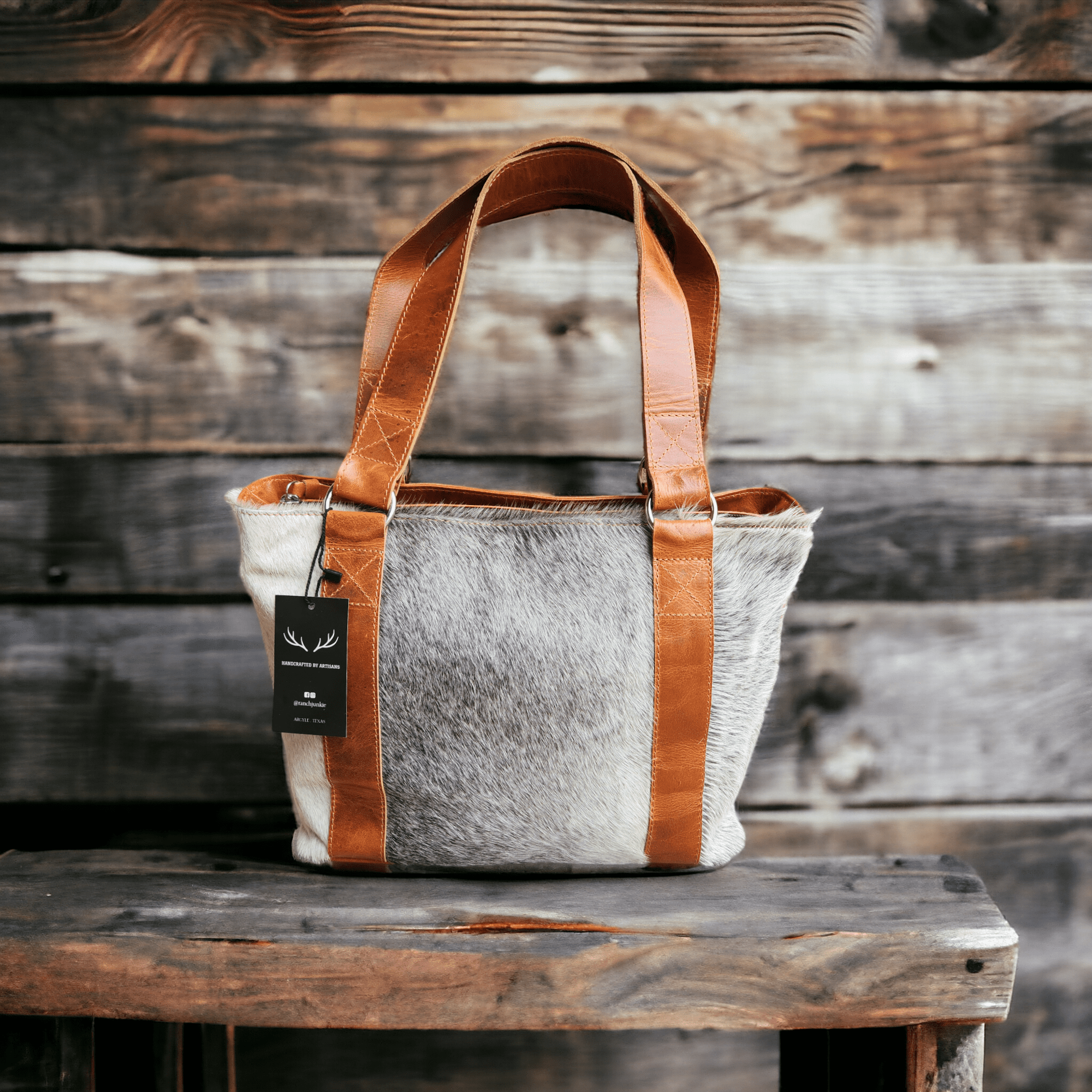 Limited Edition Brazilian Grey/White Genuine Cowhide Tote Highlands Handbag - Ranch Junkie Mercantile LLC