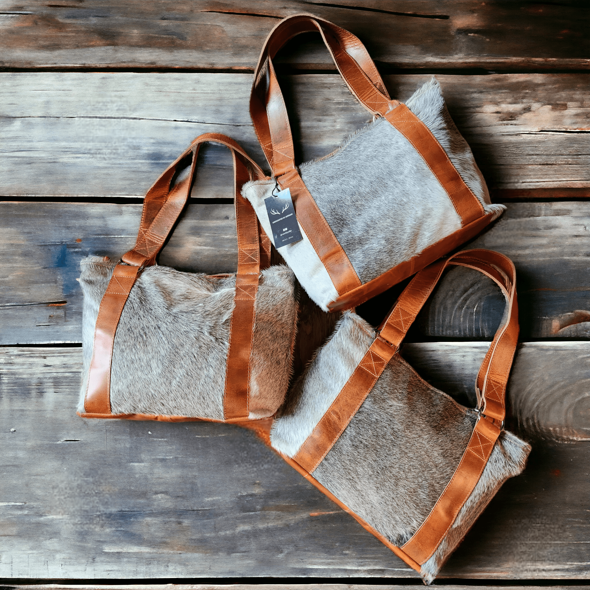 Limited Edition Brazilian Grey/White Genuine Cowhide Tote Highlands Handbag - Ranch Junkie Mercantile LLC