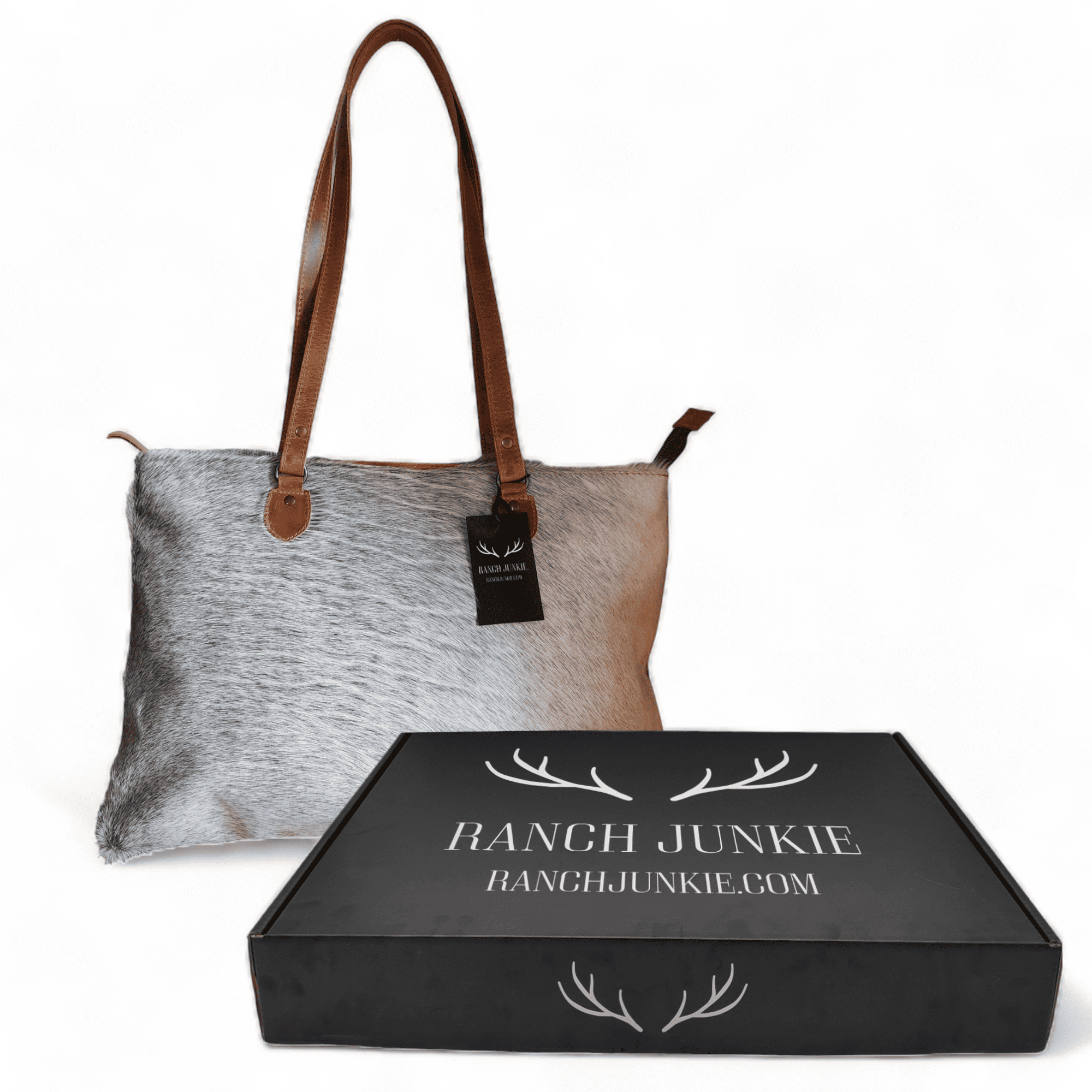 Limited Edition Grey/White Brazilian Highlands Genuine Cowhide Large Tote - Ranch Junkie Mercantile LLC