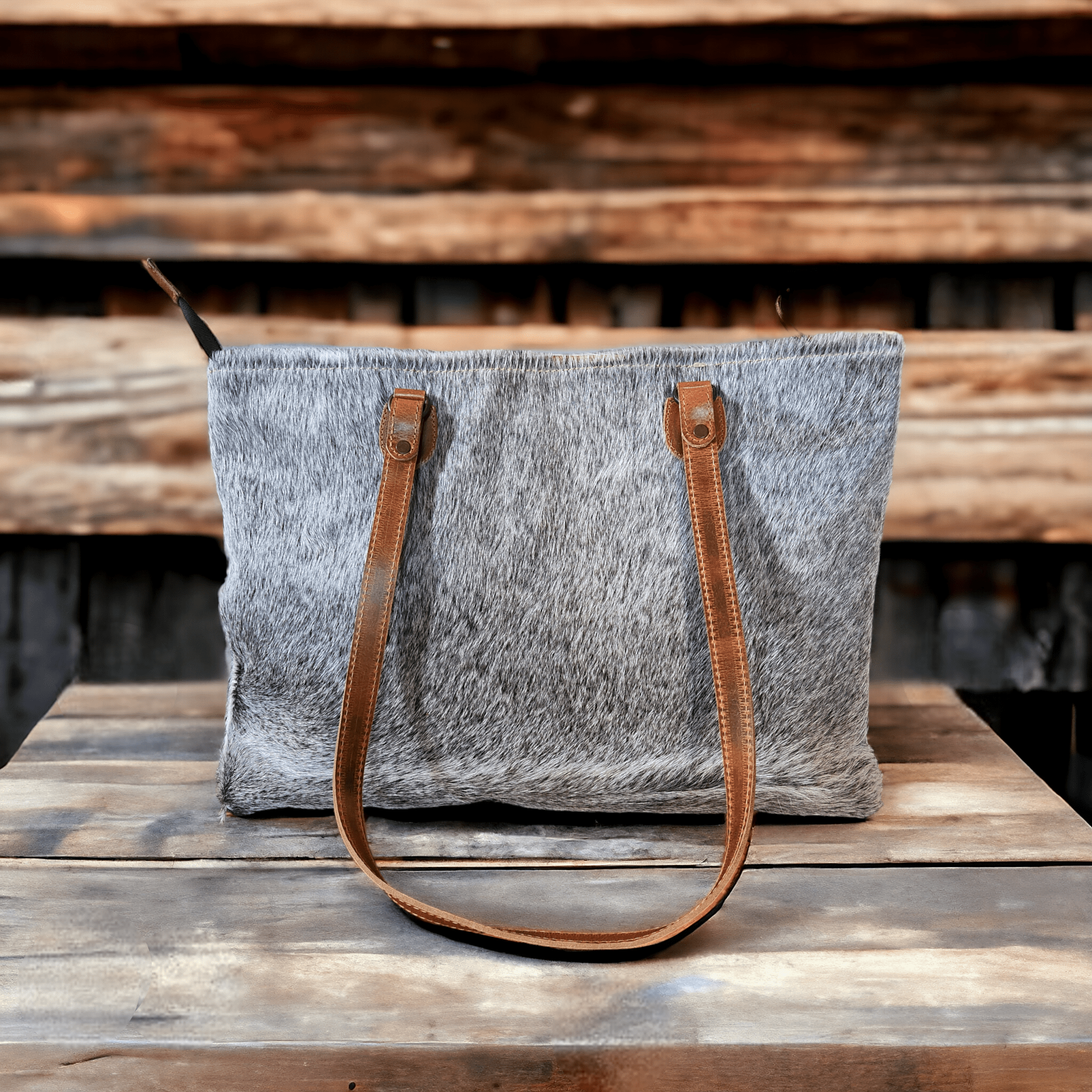 Limited Edition Grey/White Brazilian Highlands Genuine Cowhide Large Tote - Ranch Junkie Mercantile LLC