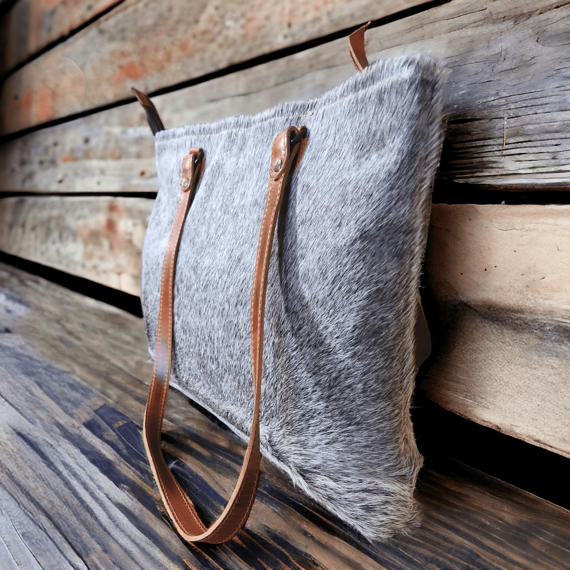 Limited Edition Grey/White Brazilian Highlands Genuine Cowhide Large Tote - Ranch Junkie Mercantile LLC