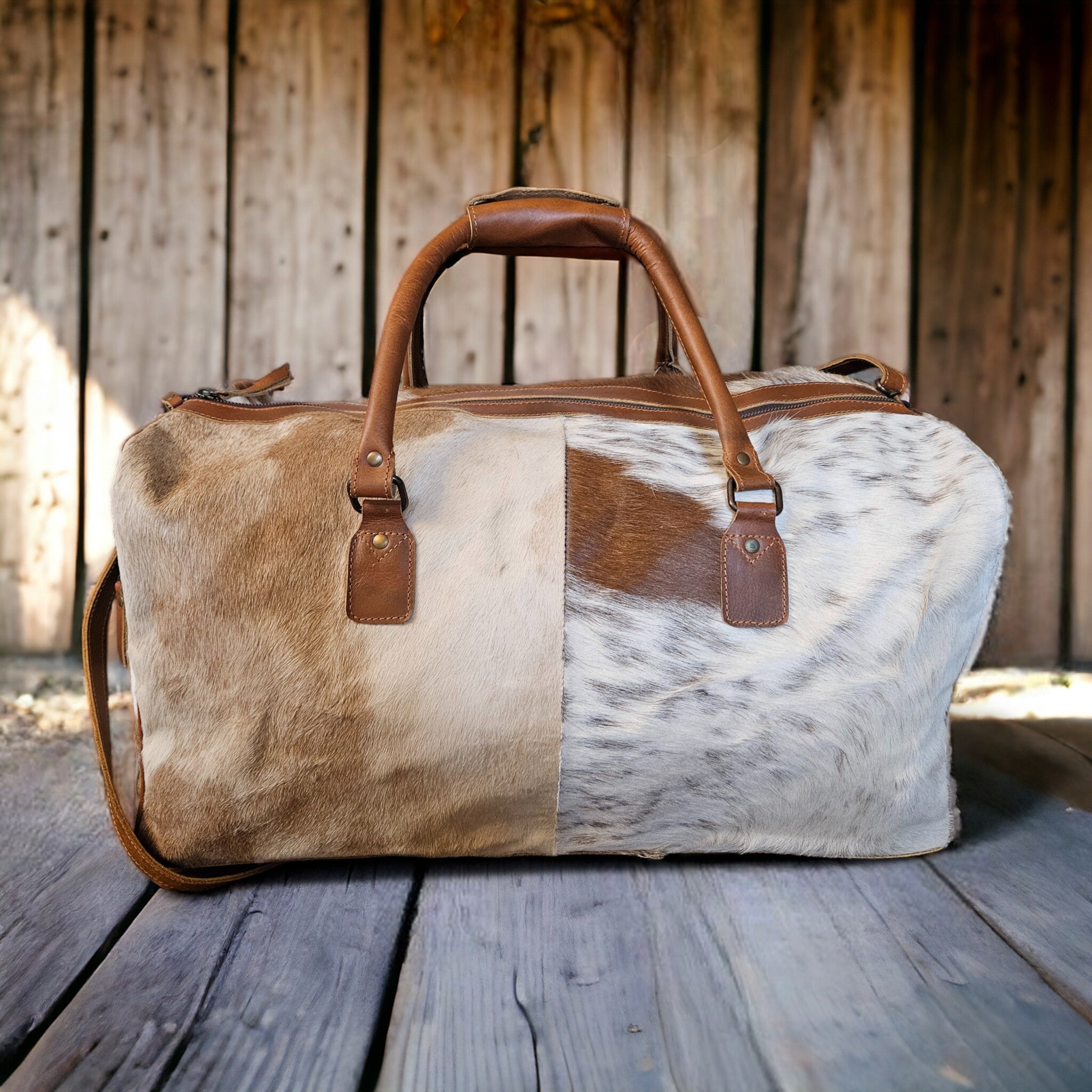 Sample Sale Highlands Saddle Large Genuine Cowhide Weekender Cowhide Duffel #13