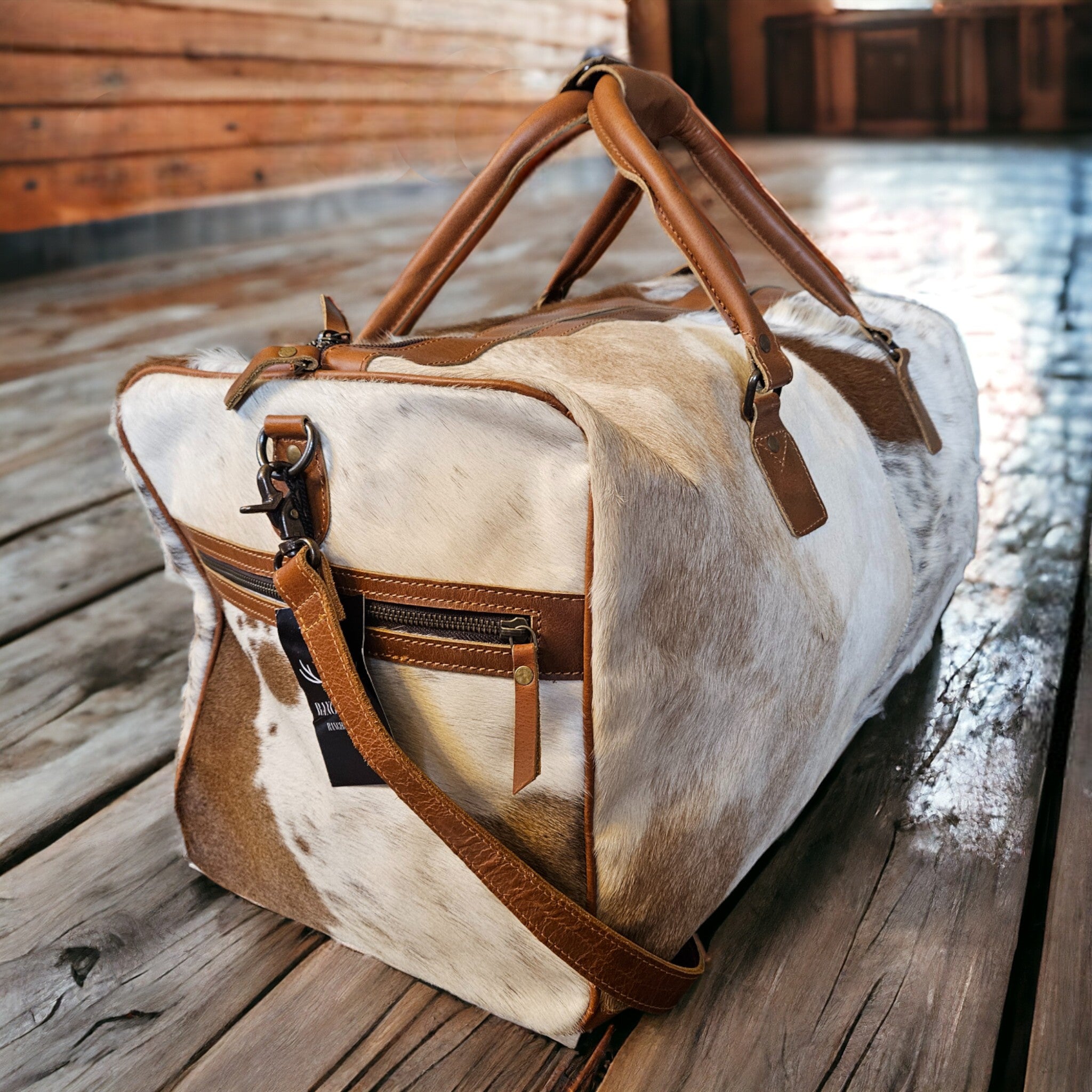 Sample Sale Highlands Saddle Large Genuine Cowhide Weekender Cowhide Duffel #13