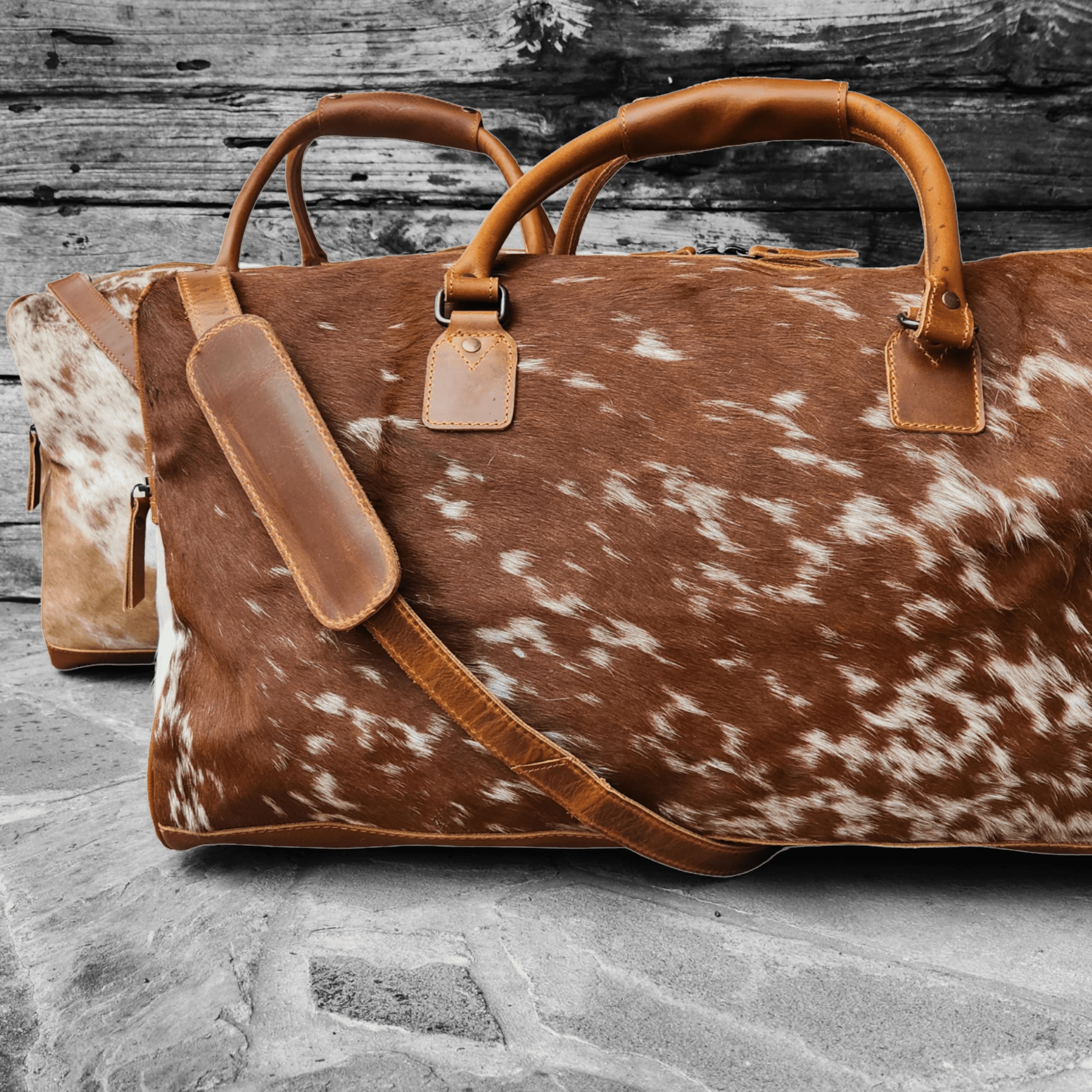 Bundle Deal -The Highlands Large Genuine Cowhide Weekender Duffel Saddle+ Cowhide Tote Bag Saddle Luggage & BagsRanch Junkie