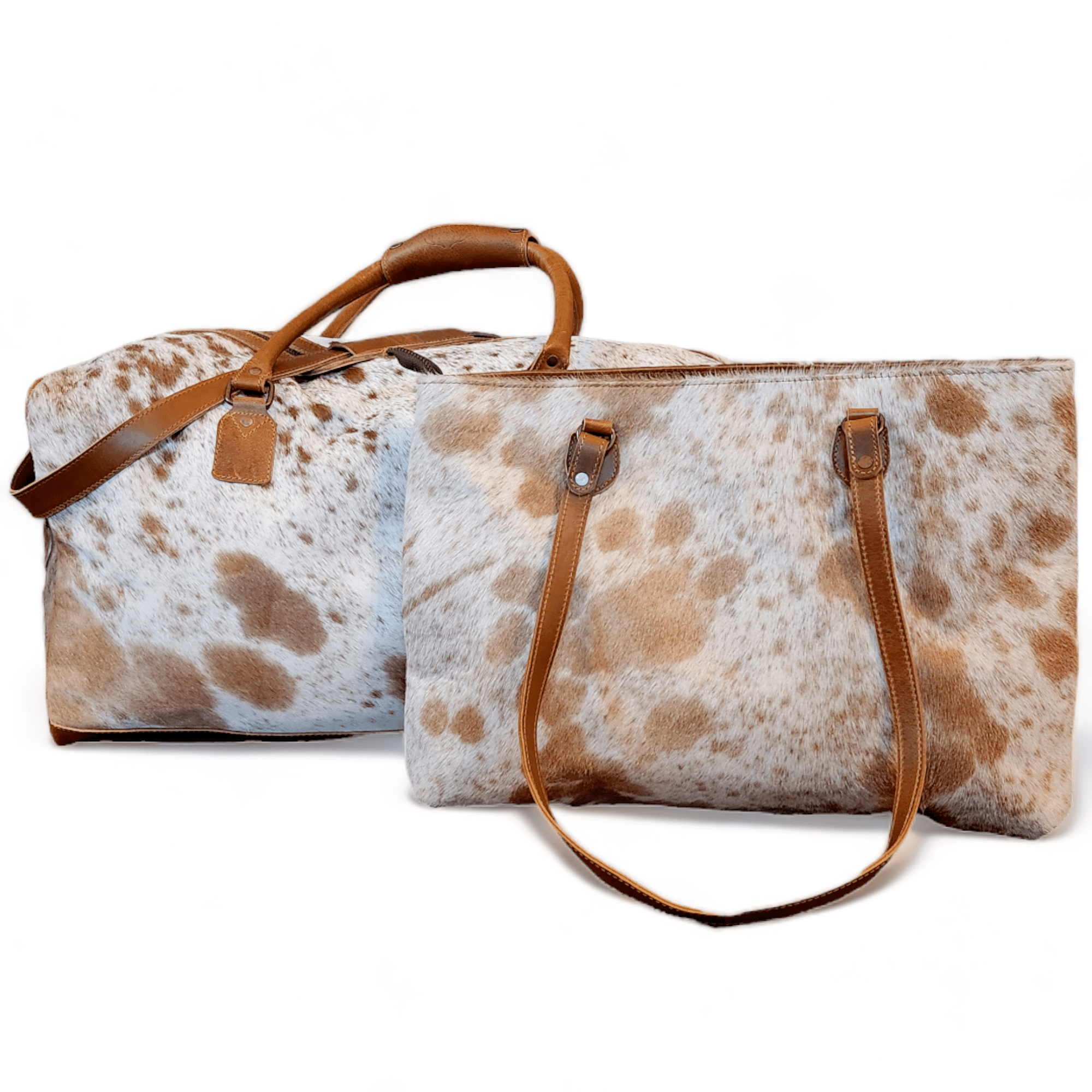 Bundle Deal Highlands Large Genuine Cowhide Weekender Duffel Saddle+ Cowhide Tote Bag Saddle - Ranch Junkie Mercantile LLC