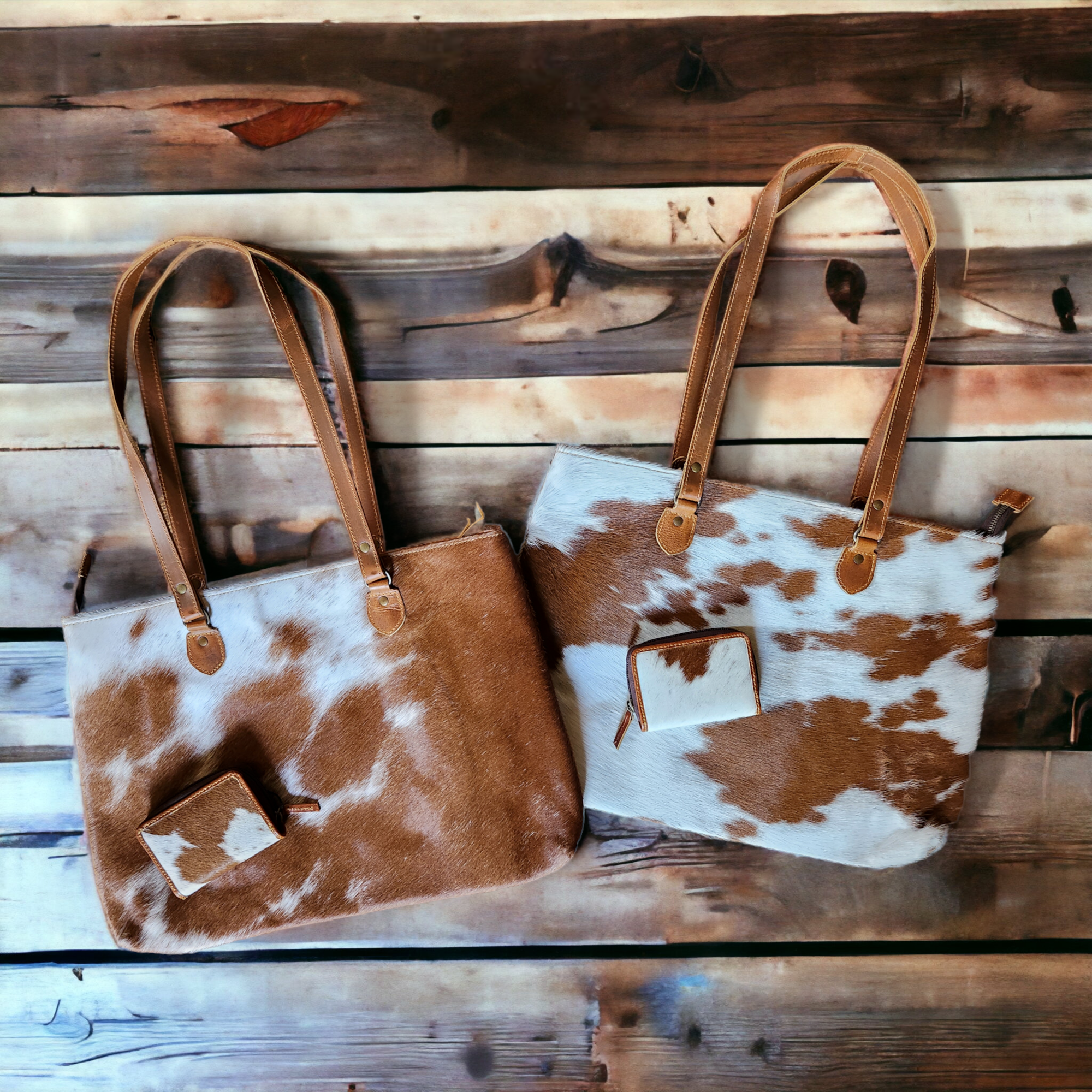 Bundle Deal Highlands Saddle Cowhide Large Tote + Credit Card Wallet - Ranch Junkie Mercantile LLC