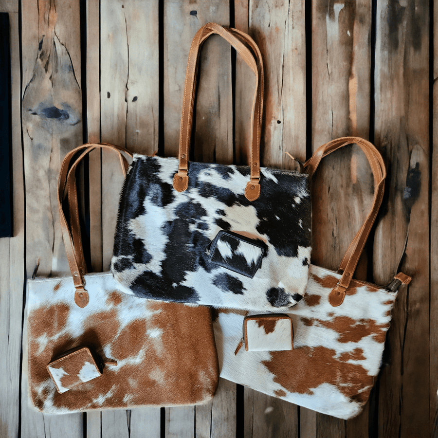 Bundle Deal -The Highlands Cowhide Large Tote + Cowhide Credit Card Wallet - Ranch Junkie Mercantile LLC