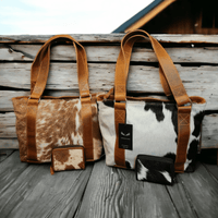 Bundle Deal -The Highlands Cowhide Tote Purse + Cowhide Credit Card Wallet - Ranch Junkie Mercantile LLC