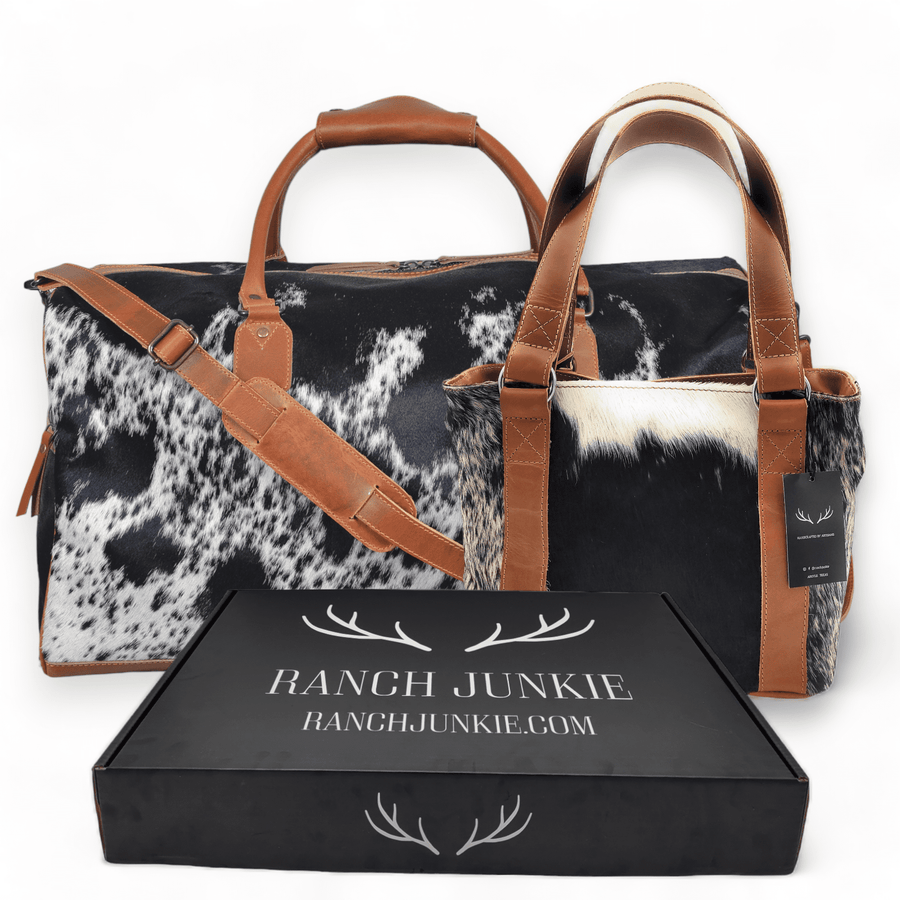 Bundle Deal -The Black Highlands Large Genuine Cowhide Weekender Duffel Bag+ Black Tote Cowhide Purse Luggage & BagsRanch Junkie