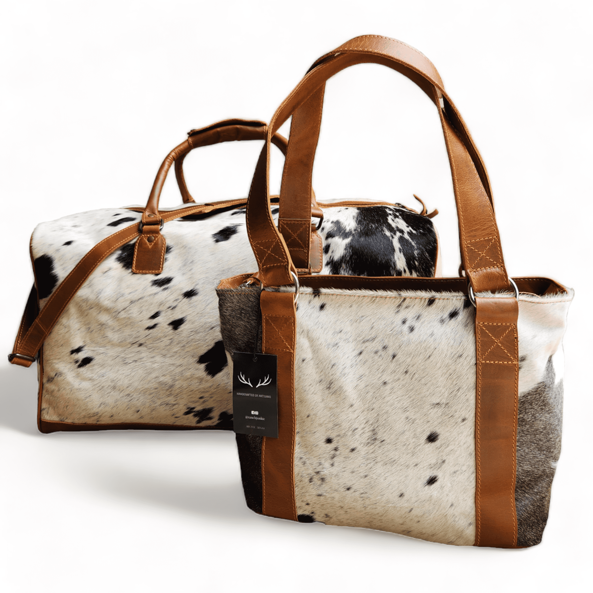 Bundle Deal -The Black Highlands Large Genuine Cowhide Weekender Duffel Bag+ Black Tote Cowhide Purse - Ranch Junkie Mercantile LLC