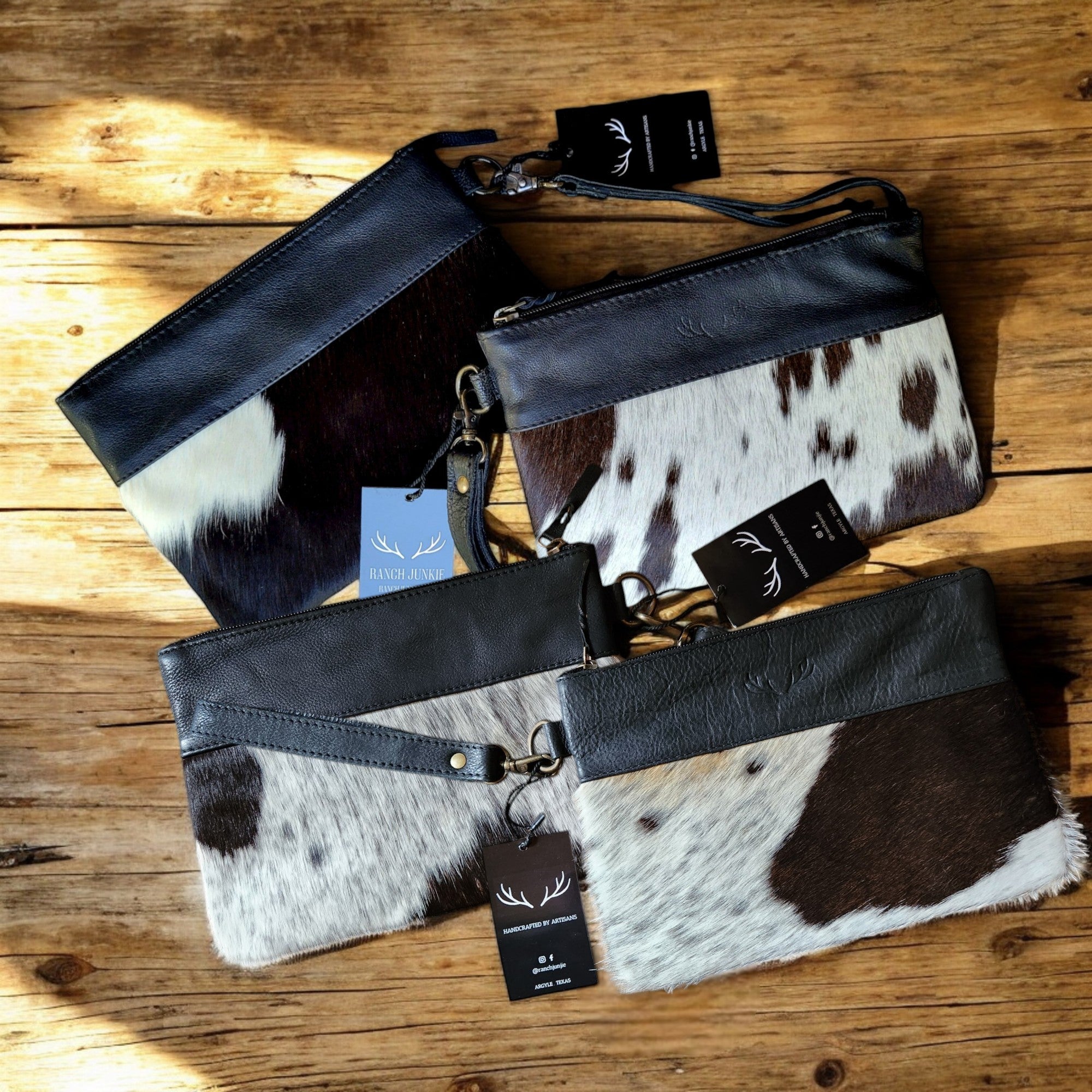 Bundle Deal Highlands Large Black Genuine Cowhide Crossbody Bag + Black Wristlet Clutch - Ranch Junkie Mercantile LLC