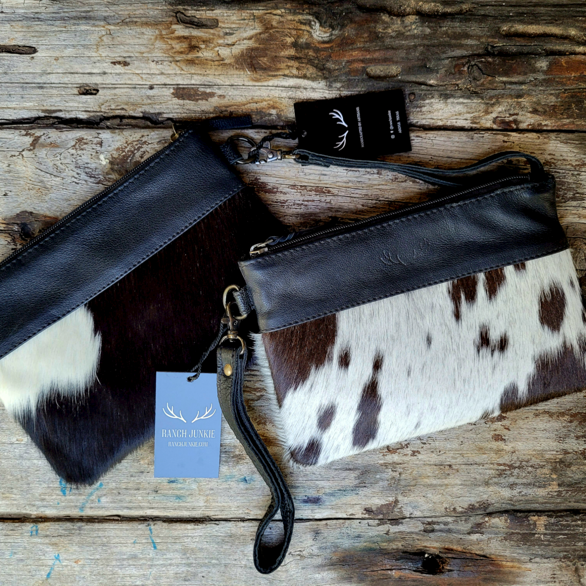 Bundle Deal Highlands Large Black Genuine Cowhide Crossbody Bag + Black Wristlet Clutch - Ranch Junkie Mercantile LLC