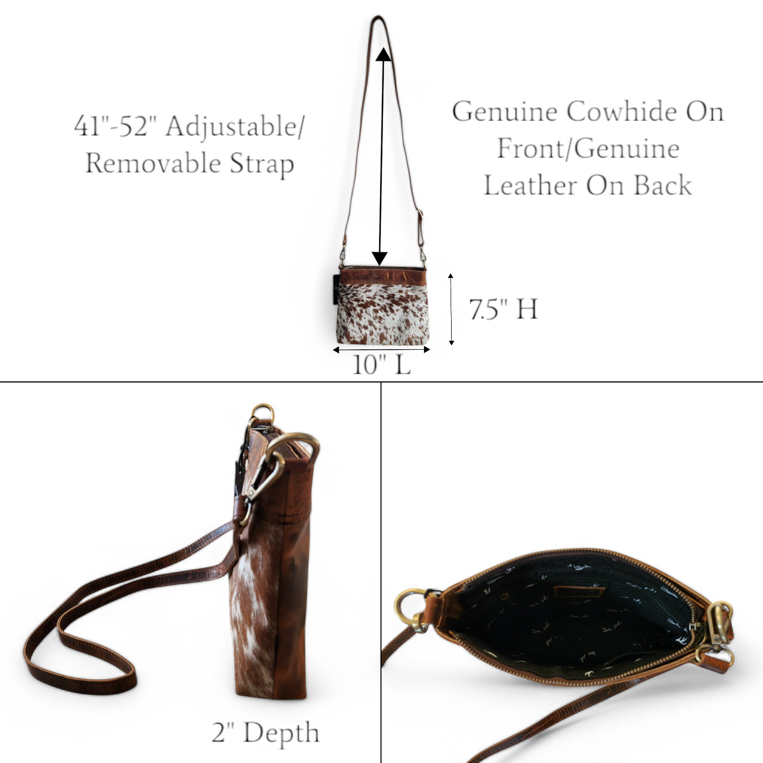 Highlands Handcrafted Cowhide And Vintage Leather Crossbody- Cowhide Crossbody - Ranch Junkie Mercantile LLC