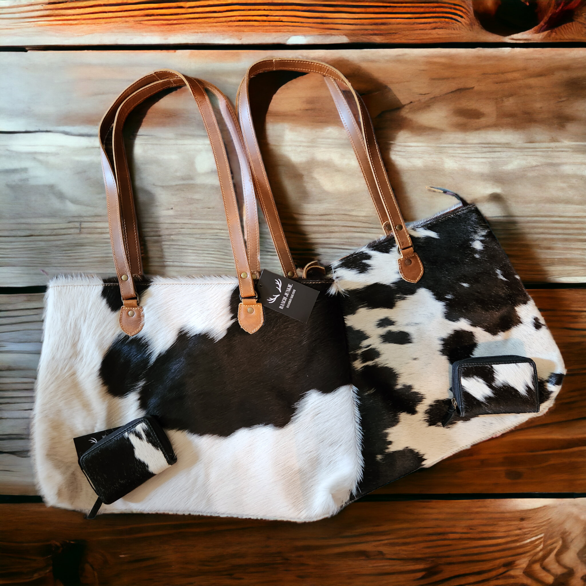 Bundle Deal Highlands Black Cowhide Large Tote + Credit Card Wallet - Ranch Junkie Mercantile LLC