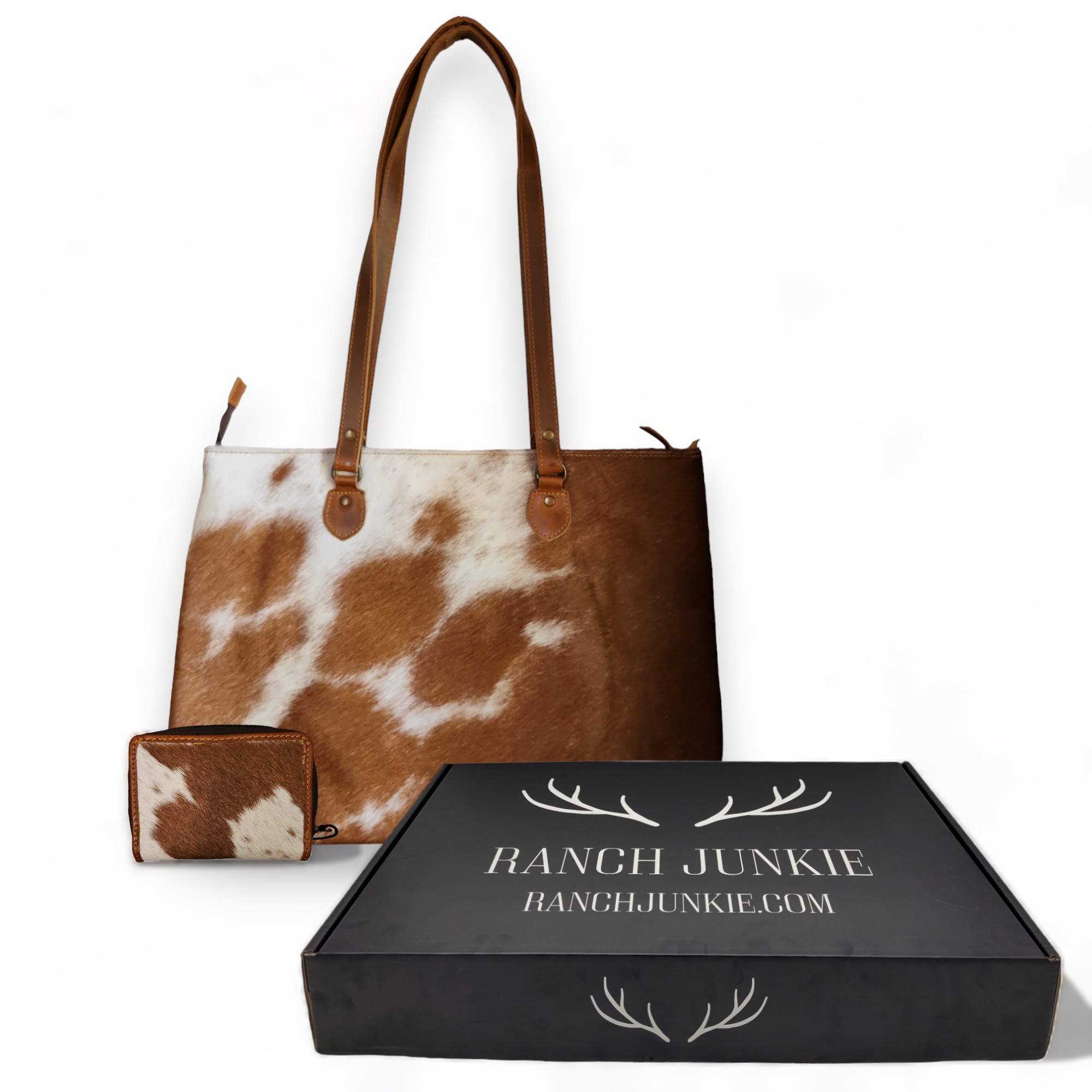 Bundle Deal Highlands Saddle Cowhide Large Tote + Credit Card Wallet - Ranch Junkie Mercantile LLC