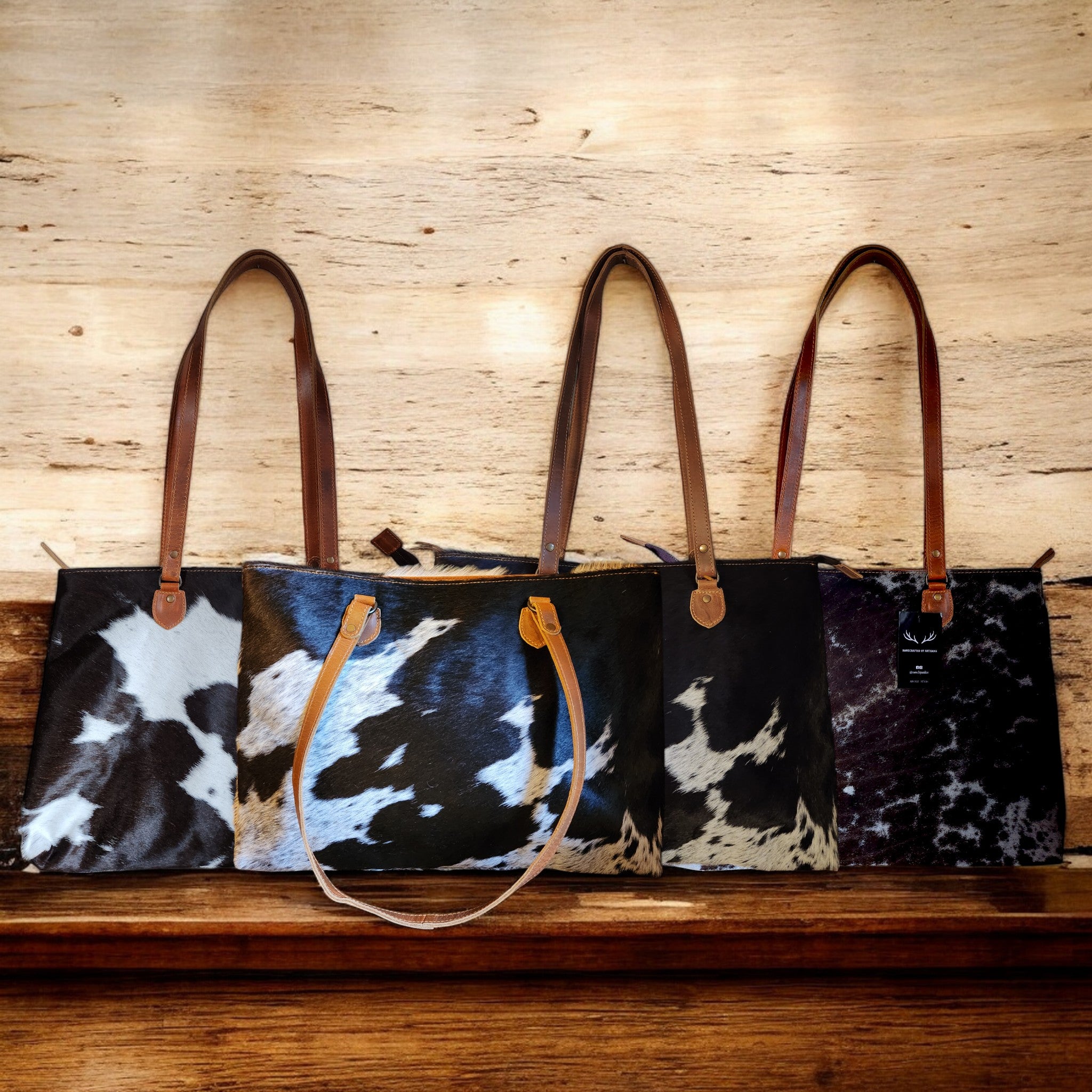Bundle Deal Highlands Large Genuine Cowhide Weekender Duffel Mostly Black + Cowhide Tote Bag - Ranch Junkie Mercantile LLC