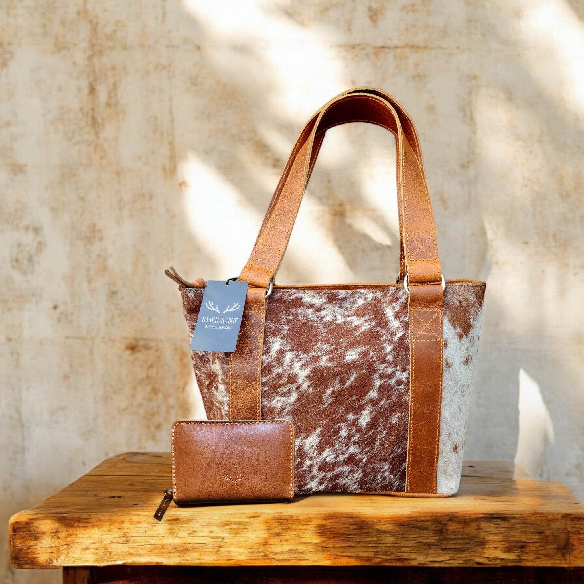 Bundle Deal Highlands Saddle Cowhide Tote Handbag + Credit Card Wallet - Ranch Junkie Mercantile LLC