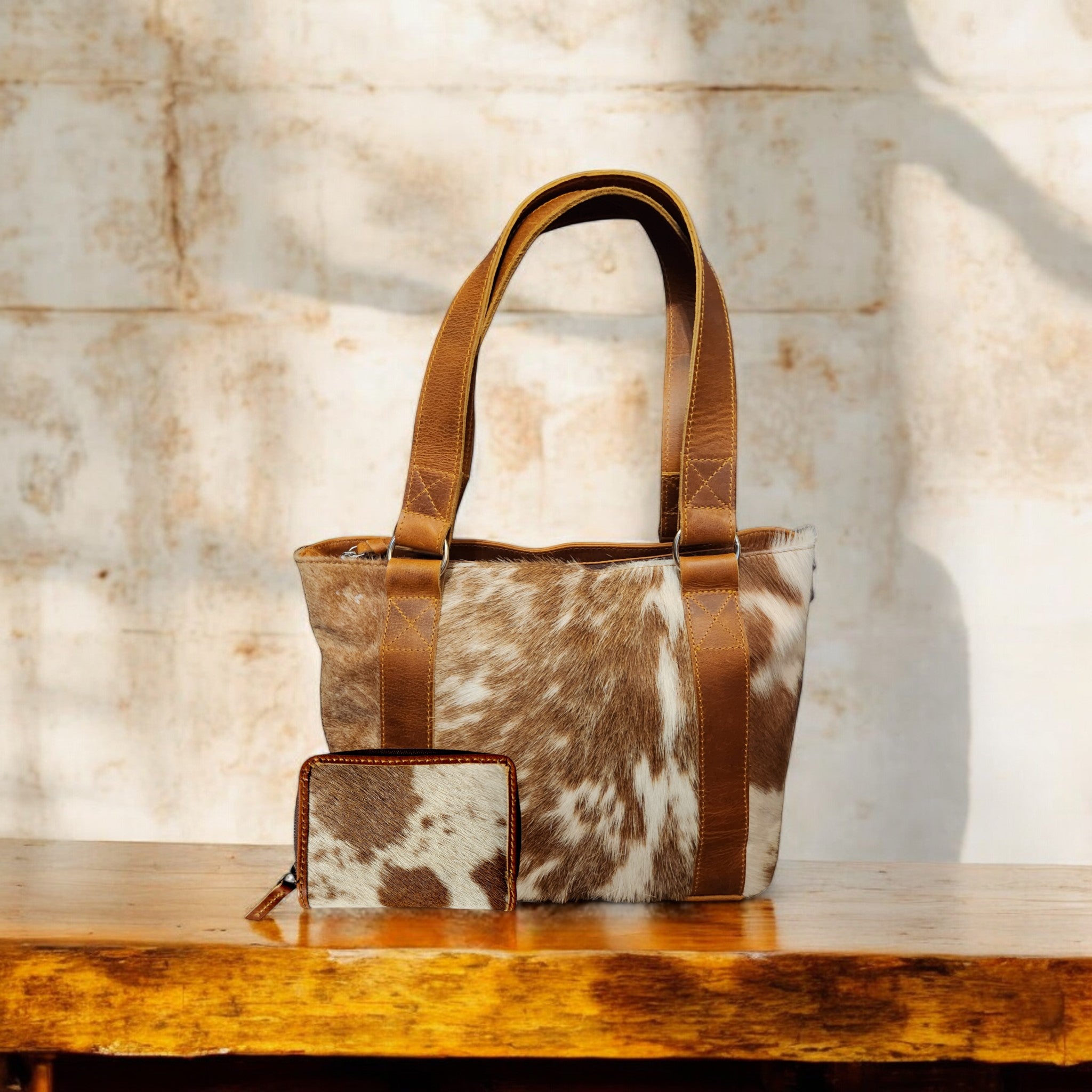 Bundle Deal Highlands Saddle Cowhide Tote Handbag + Credit Card Wallet - Ranch Junkie Mercantile LLC