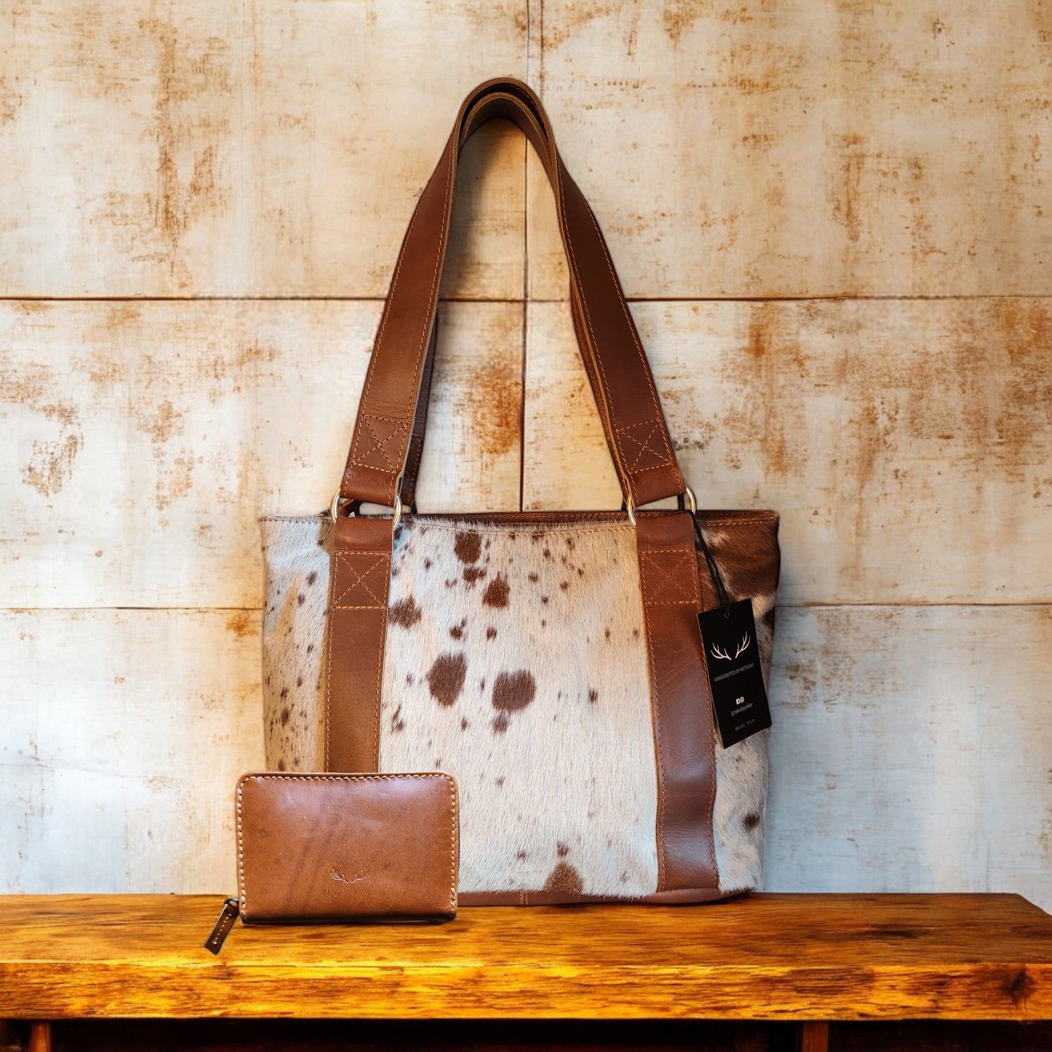 Bundle Deal Highlands Saddle Cowhide Tote Handbag + Credit Card Wallet - Ranch Junkie Mercantile LLC