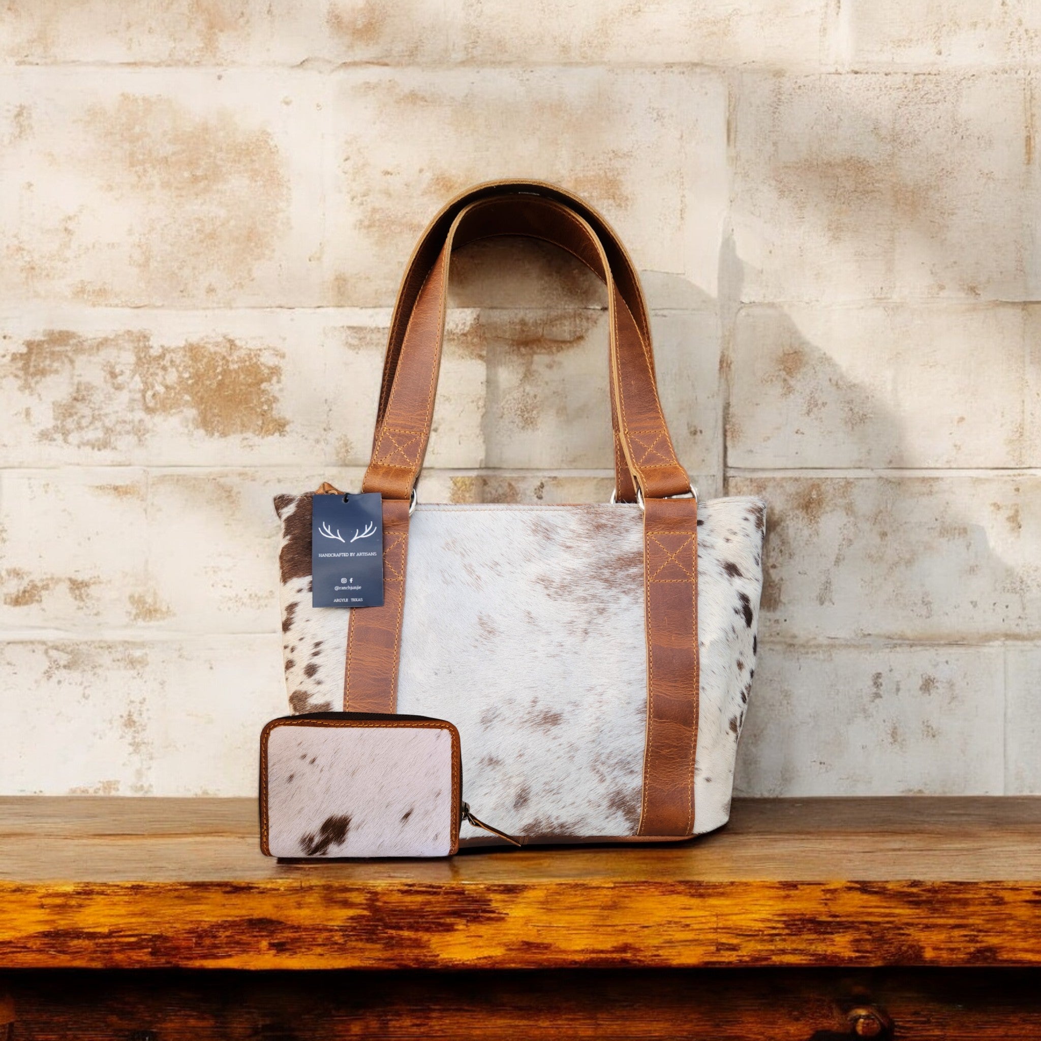 Bundle Deal Highlands Saddle Cowhide Tote Handbag + Credit Card Wallet - Ranch Junkie Mercantile LLC