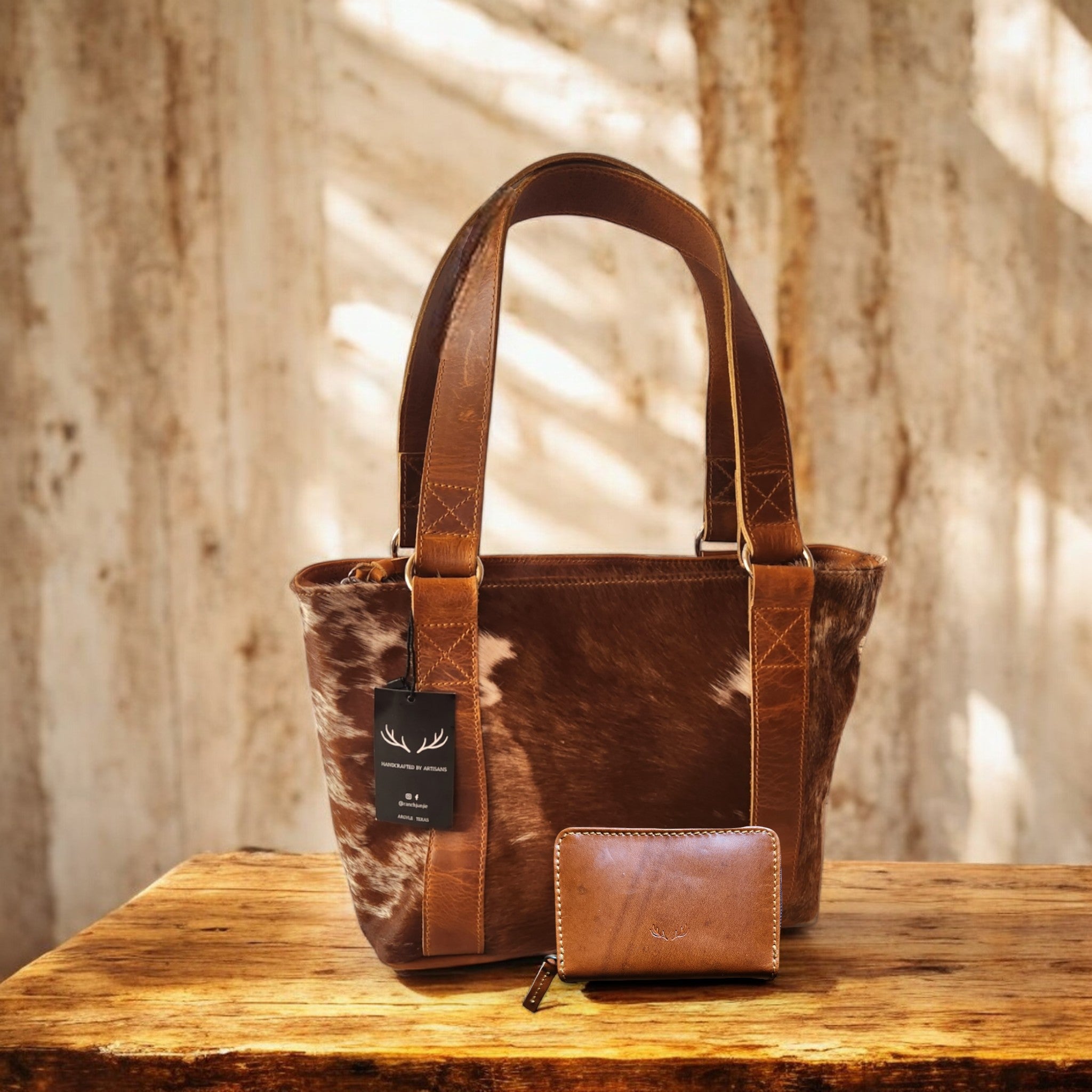 Bundle Deal Highlands Saddle Cowhide Tote Handbag + Credit Card Wallet - Ranch Junkie Mercantile LLC