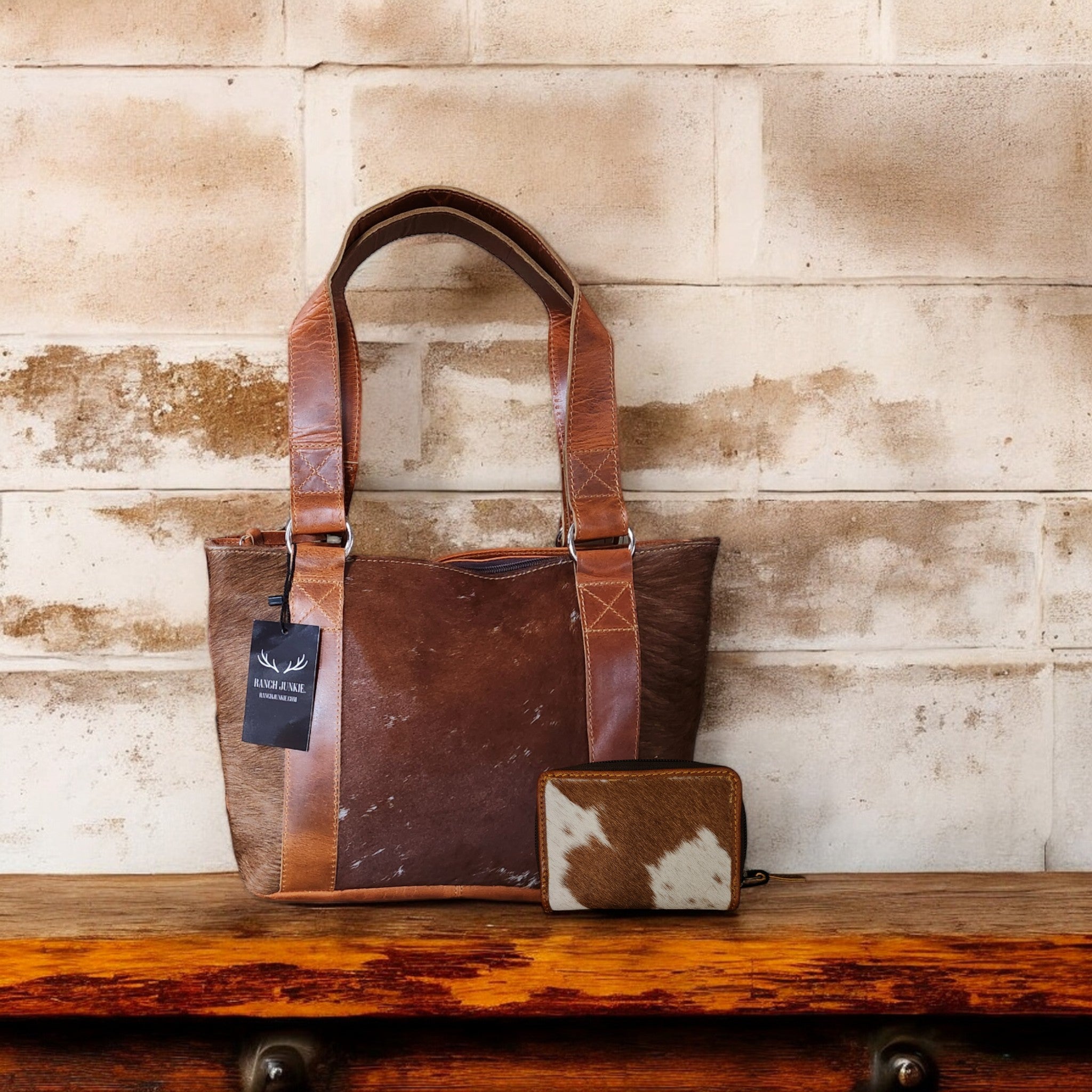 Bundle Deal Highlands Saddle Cowhide Tote Handbag + Credit Card Wallet - Ranch Junkie Mercantile LLC