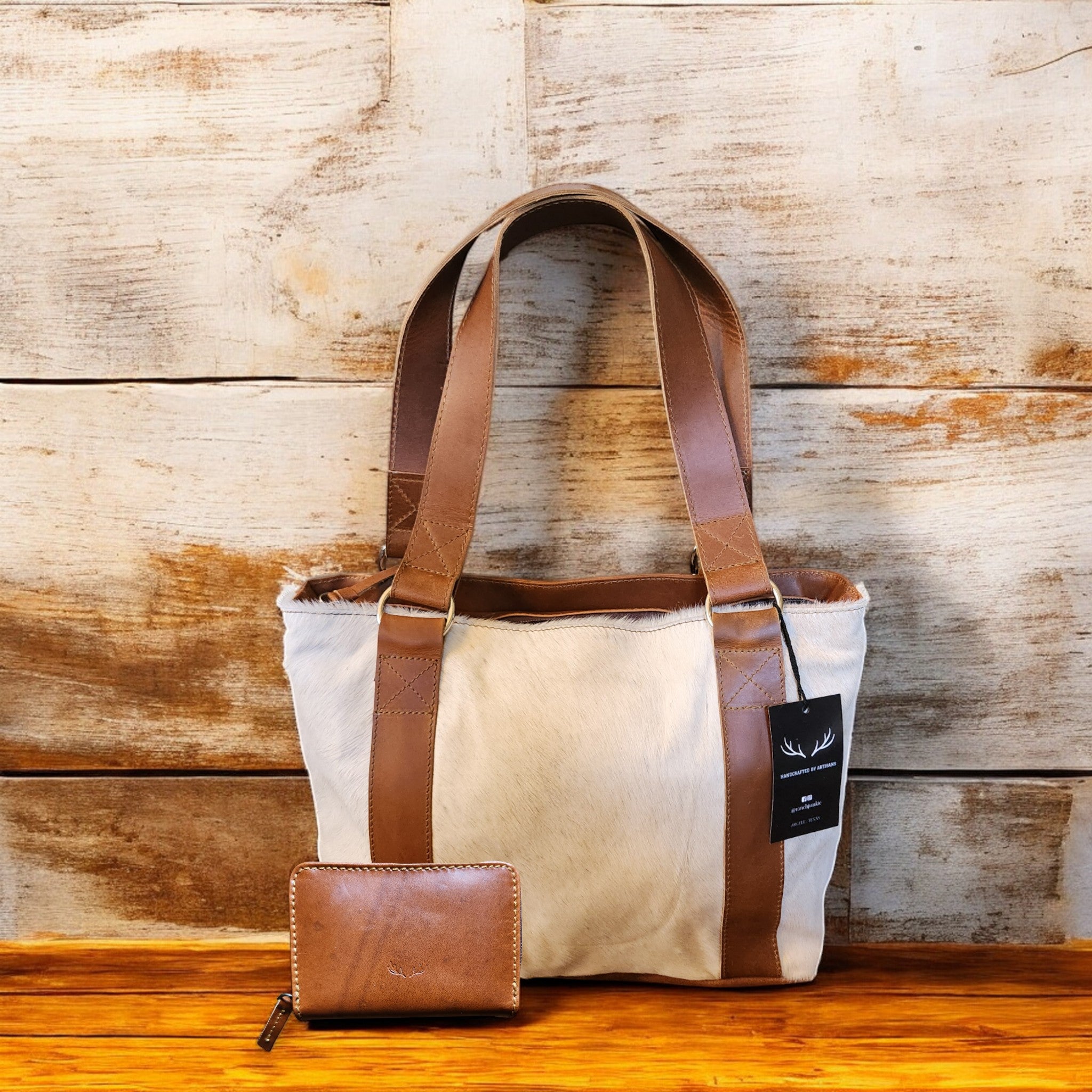 Bundle Deal Highlands Saddle Cowhide Tote Handbag + Credit Card Wallet - Ranch Junkie Mercantile LLC