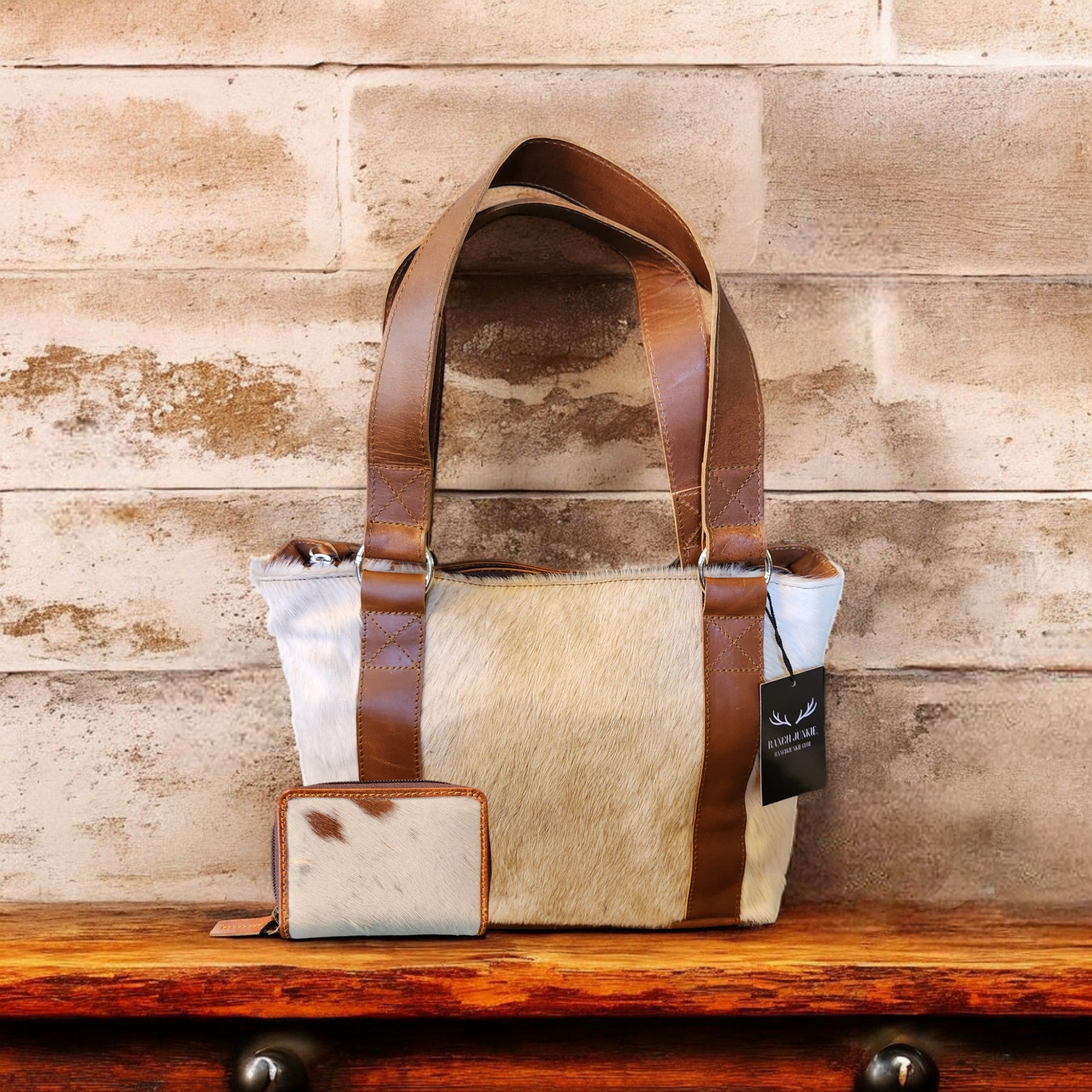 Bundle Deal Highlands Saddle Cowhide Tote Handbag + Credit Card Wallet - Ranch Junkie Mercantile LLC